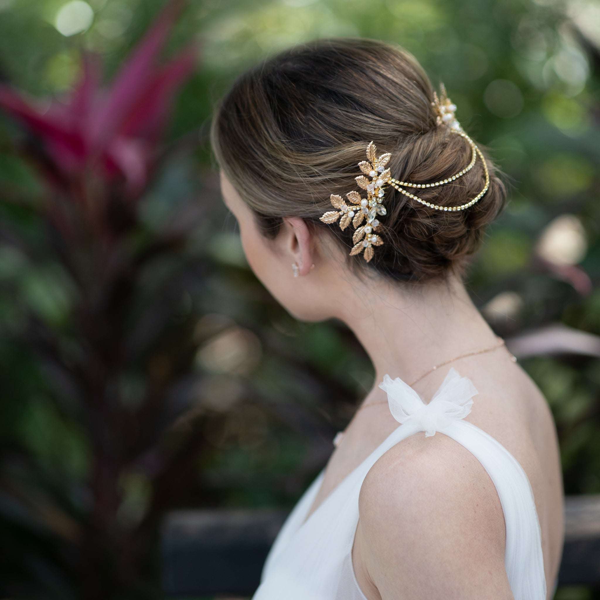 Jules Bridal - Georgina, Grecian Goddess Hair Drape in Gold with Pearl, Crystal and Copper