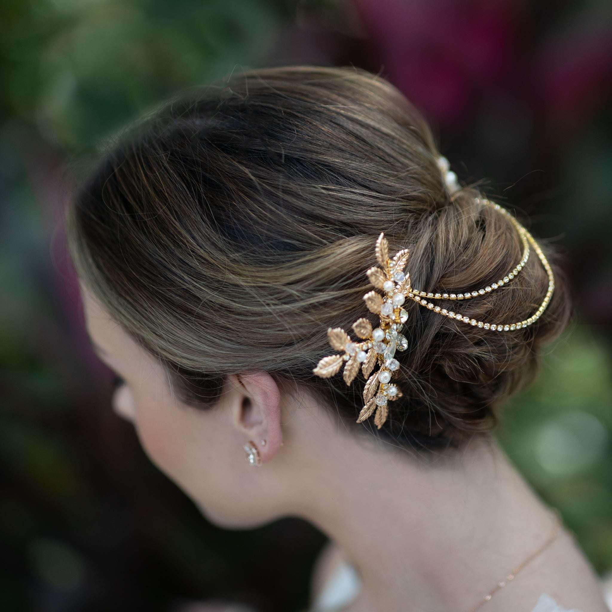 Jules Bridal - Georgina, Grecian Goddess Hair Drape in Gold with Pearl, Crystal and Copper