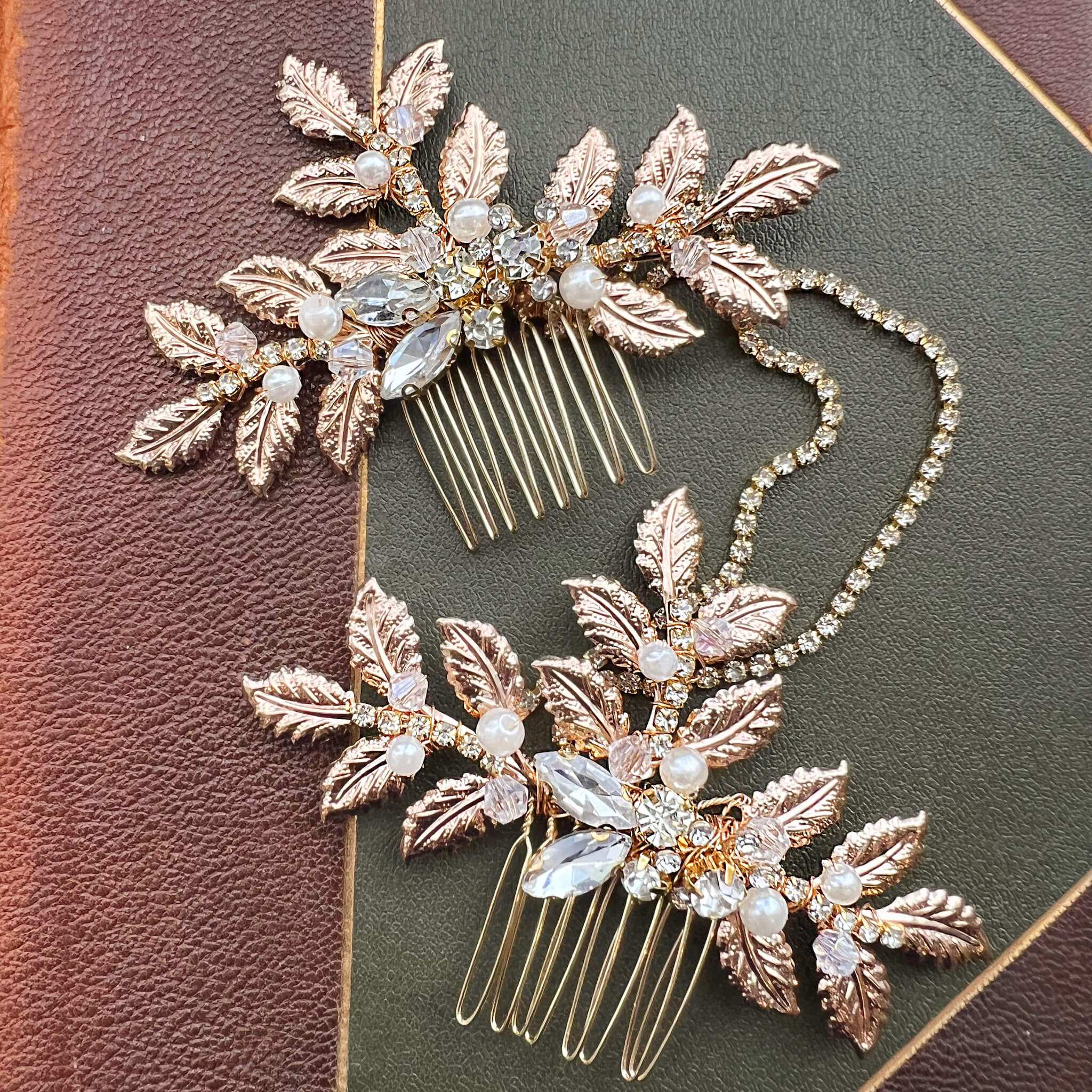 Jules Bridal - Georgina, Grecian Goddess Hair Drape in Gold with Pearl Crystal and Copper