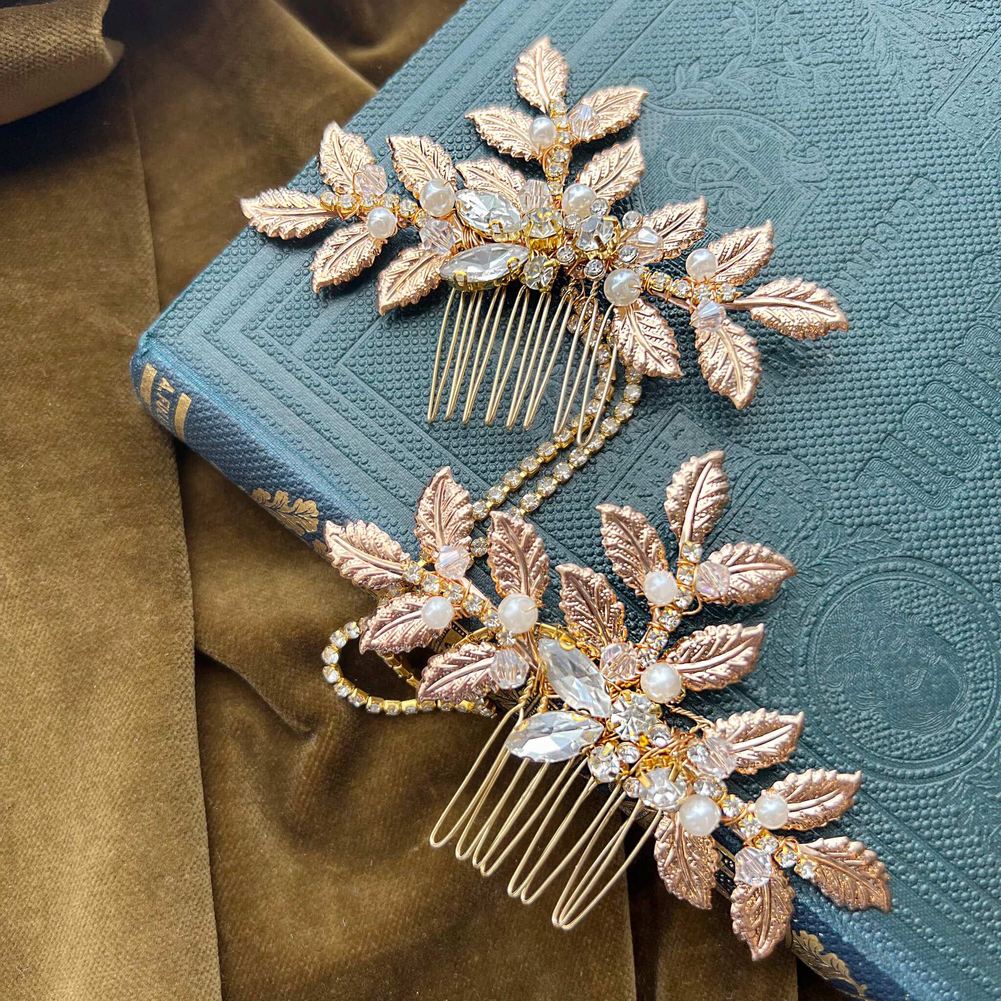 Jules Bridal - Georgina, Grecian Goddess Hair Drape in Gold with Pearl Crystal and Copper