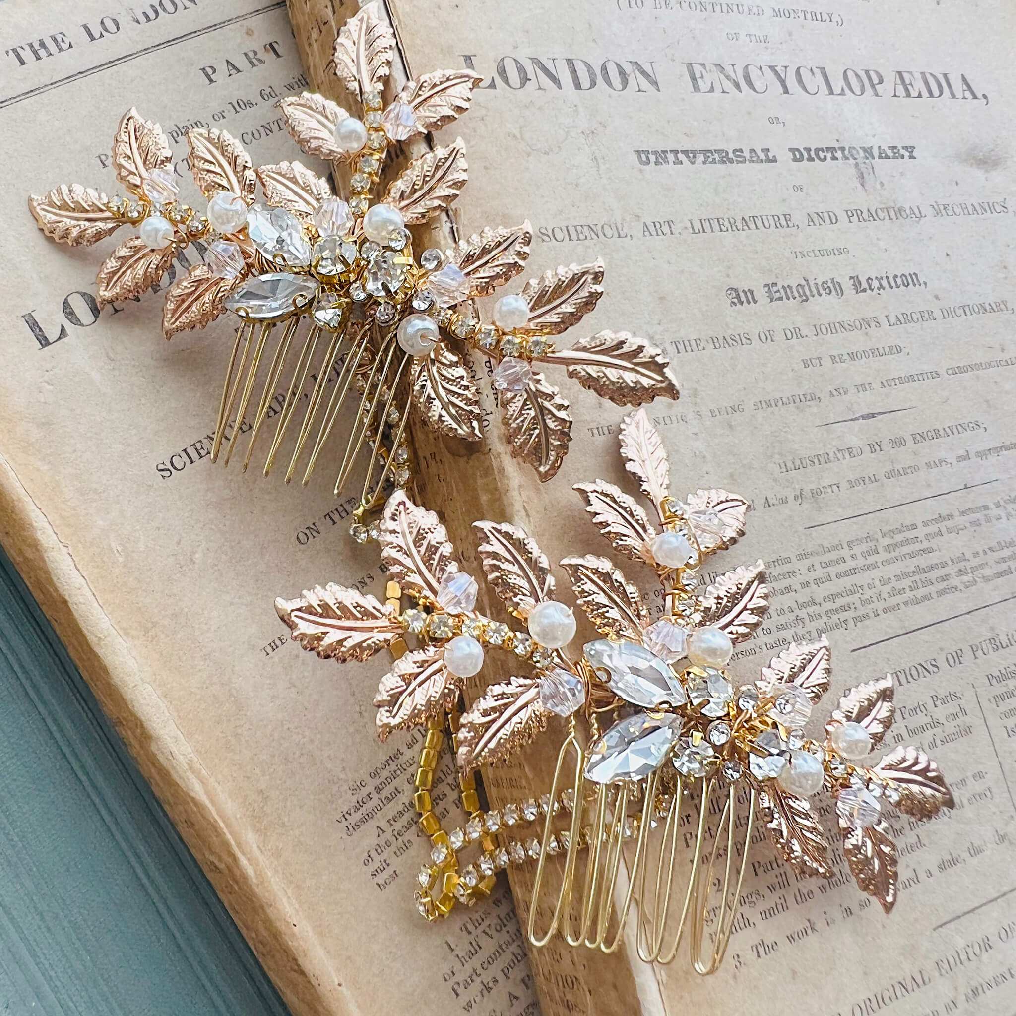 Jules Bridal - Georgina, Grecian Goddess Hair Drape in Gold with Pearl Crystal and Copper