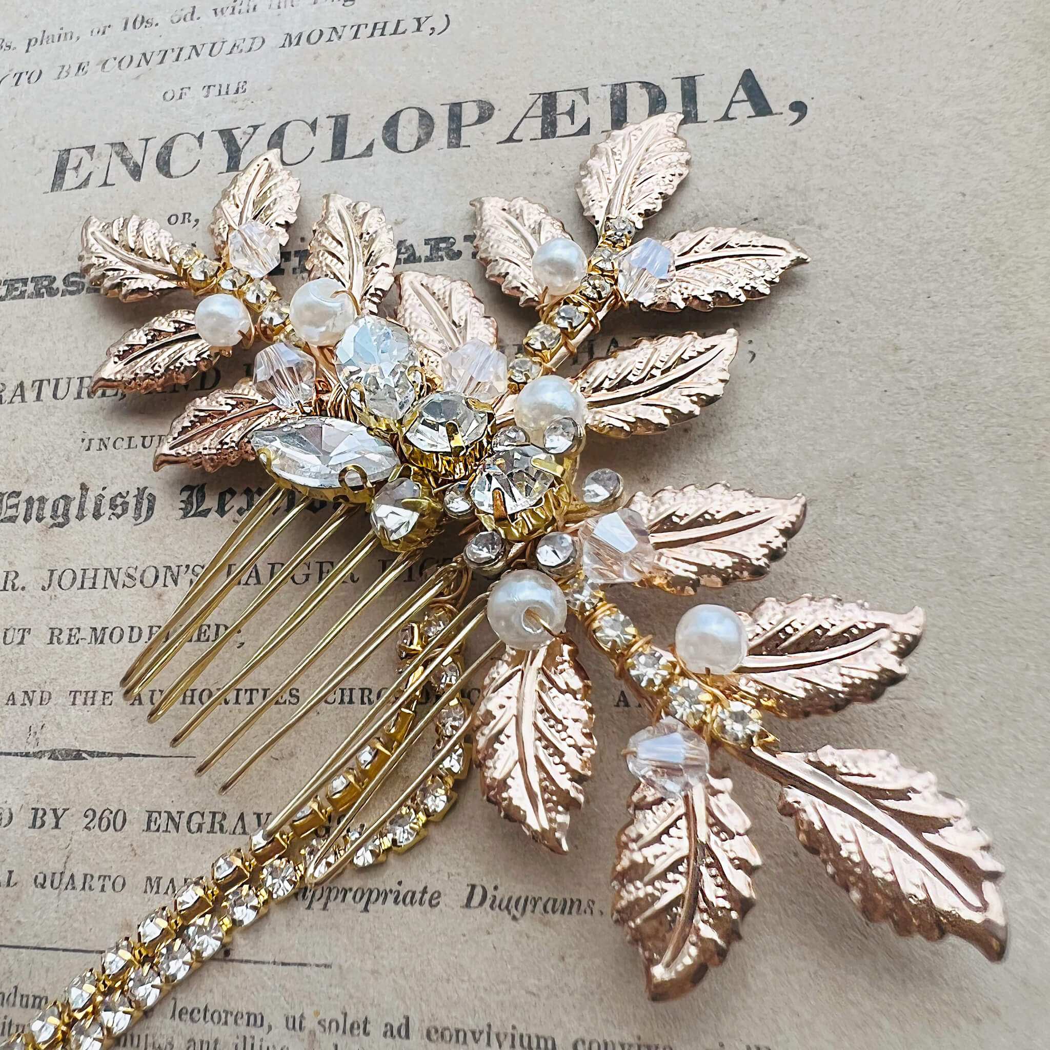 Jules Bridal - Georgina, Grecian Goddess Hair Drape in Gold with Pearl Crystal and Copper