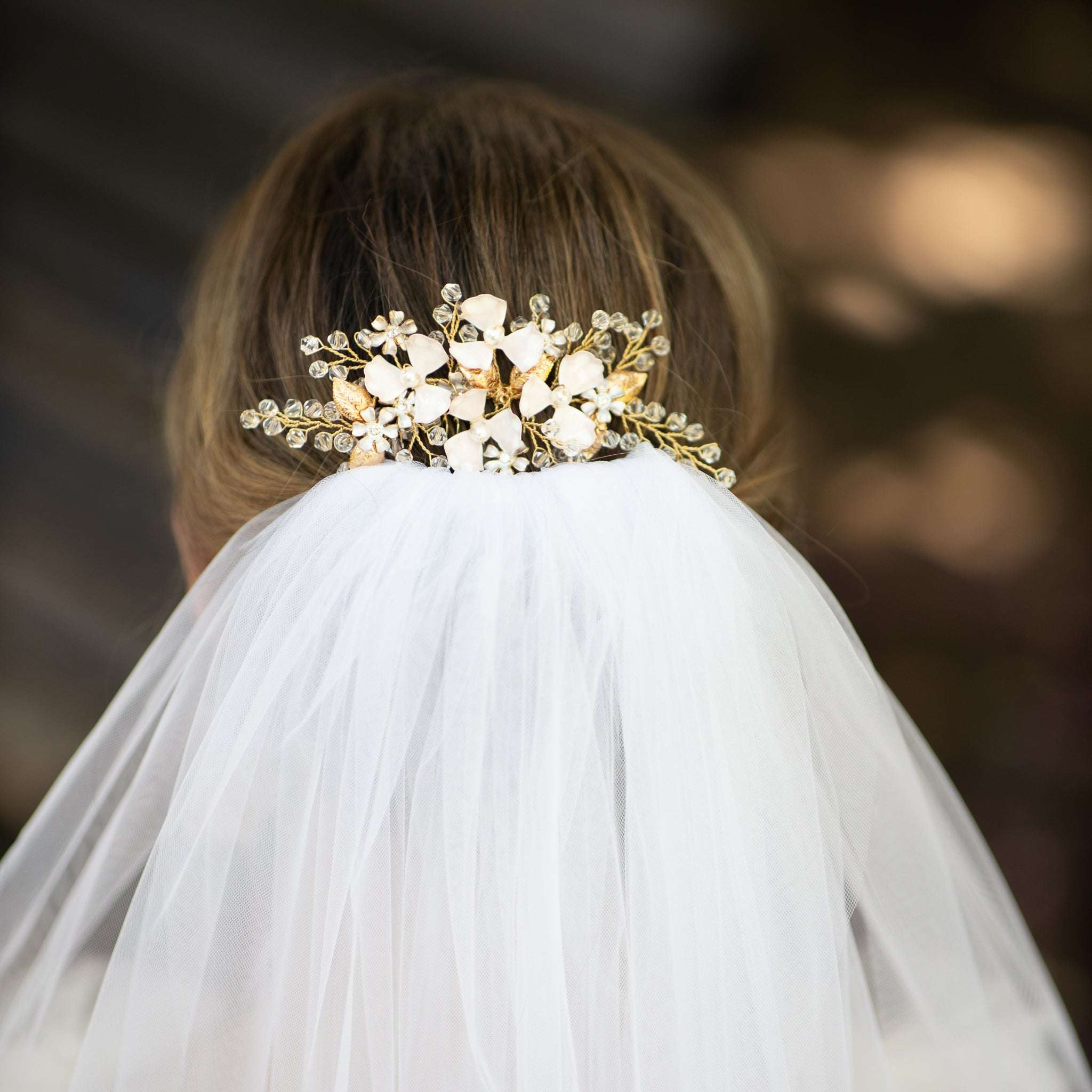 Jules Bridal - Gisla, Enamel Floral Golden Leaf Hair Comb