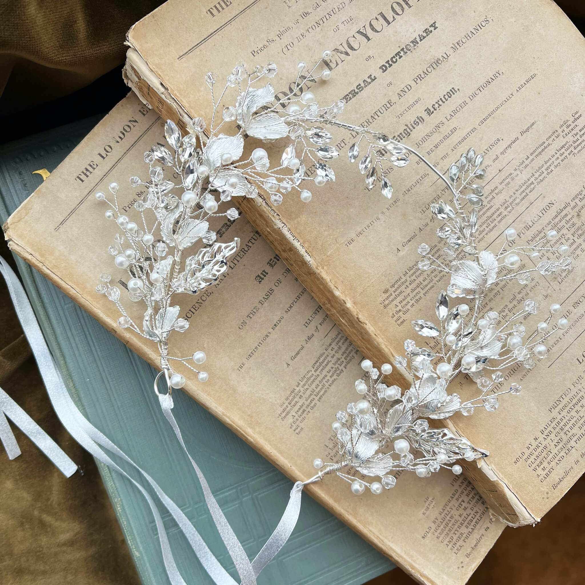 Jules Bridal - Grizel, Grecian Goddess Hair Vine in Silver with Crystals and Pearls