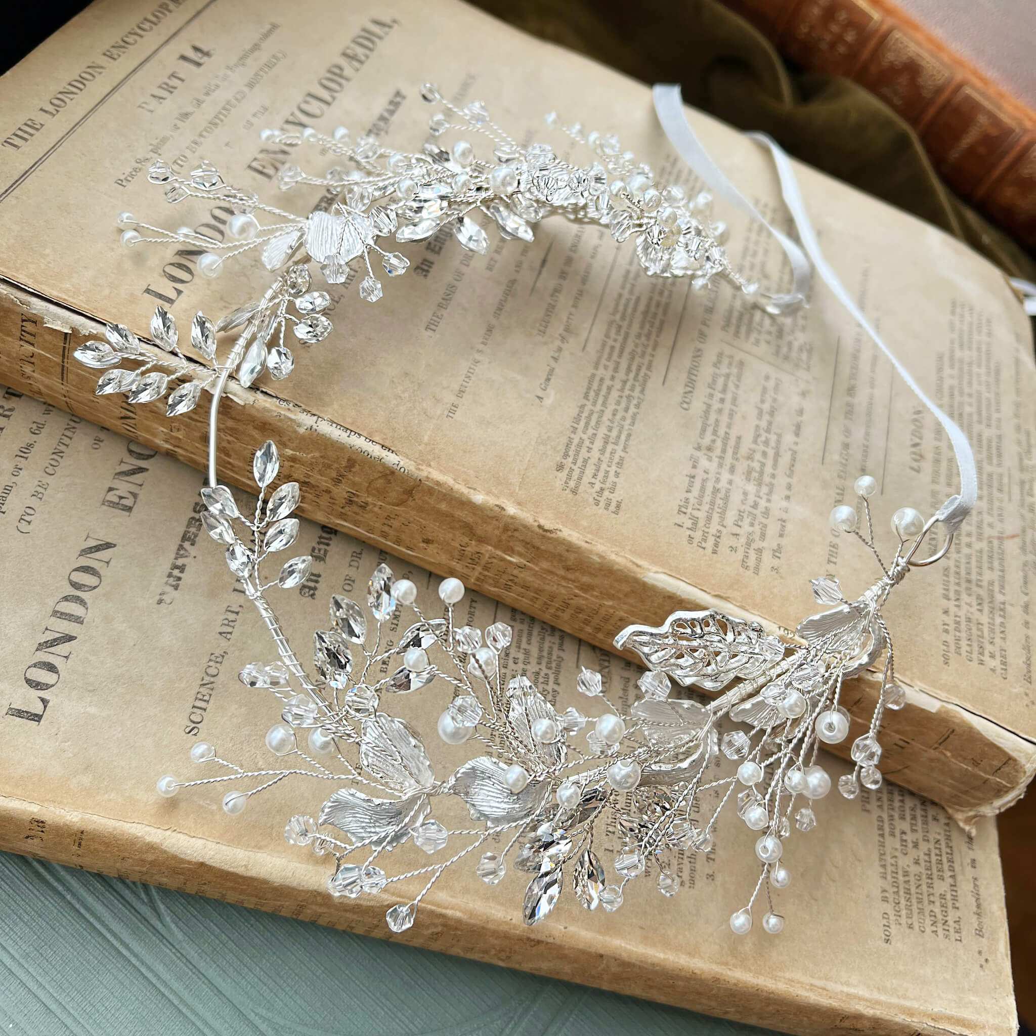 Jules Bridal - Grizel, Grecian Goddess Hair Vine in Silver with Crystals and Pearls
