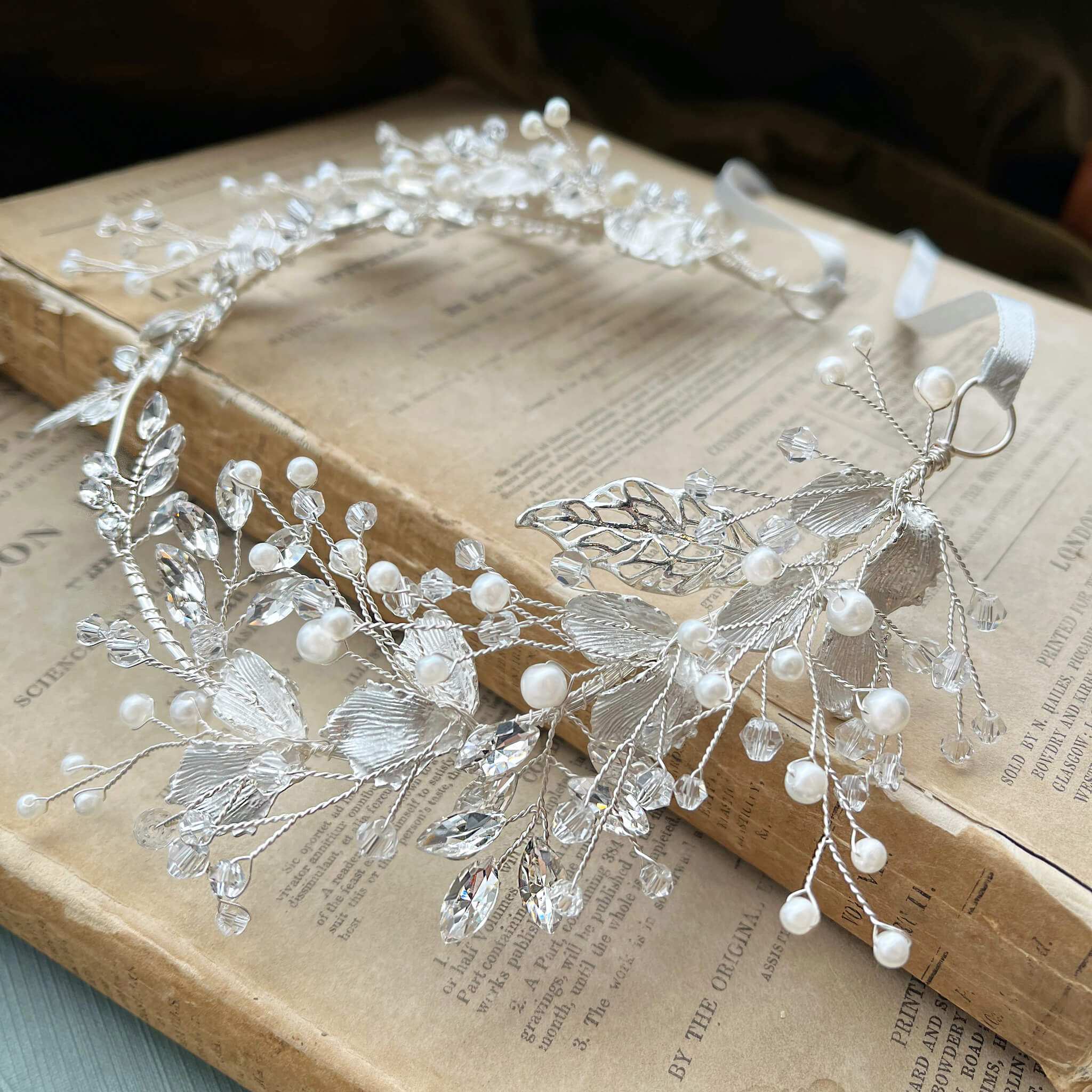 Jules Bridal - Grizel, Grecian Goddess Hair Vine in Silver with Crystals and Pearls