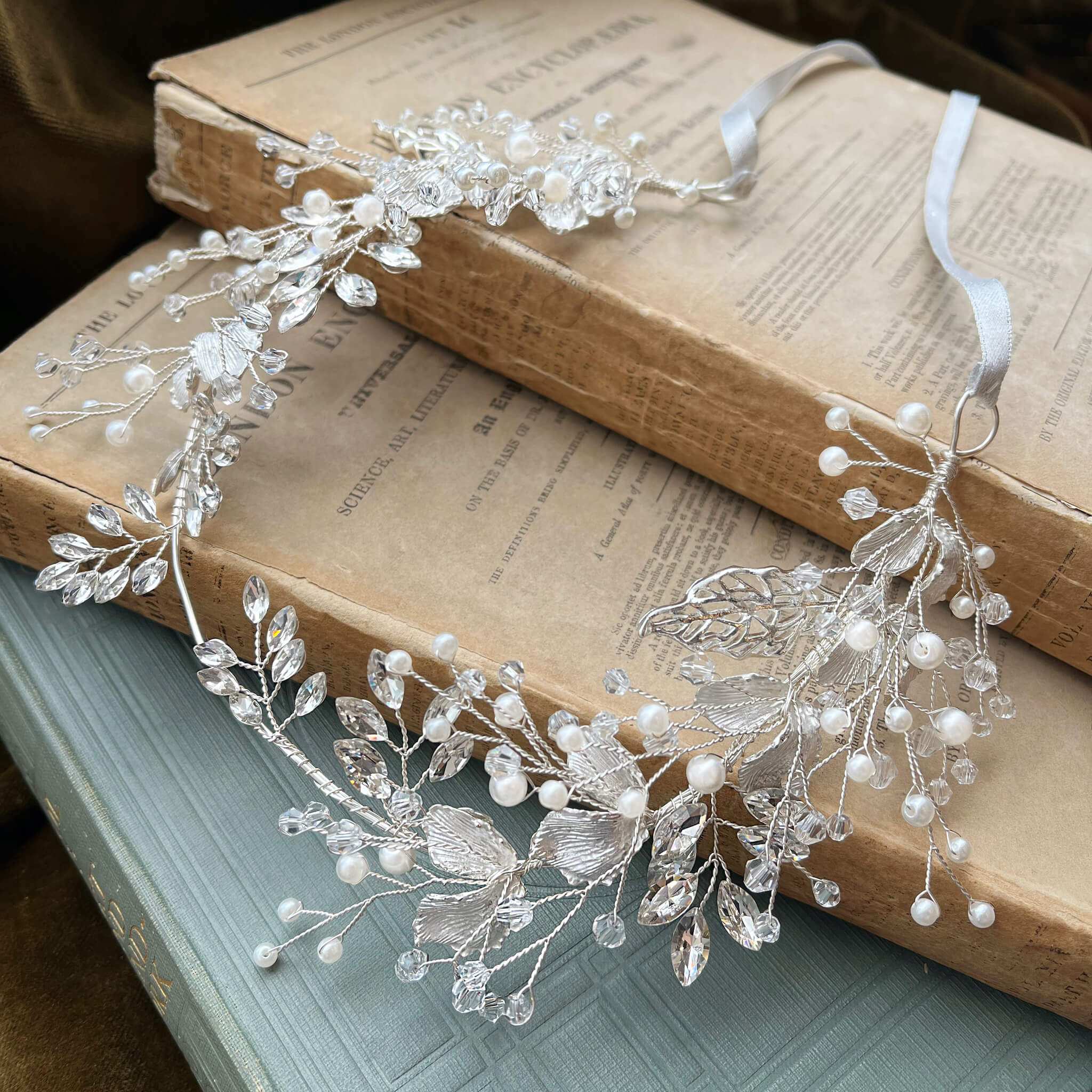 Jules Bridal - Grizel, Grecian Goddess Hair Vine in Silver with Crystals and Pearls