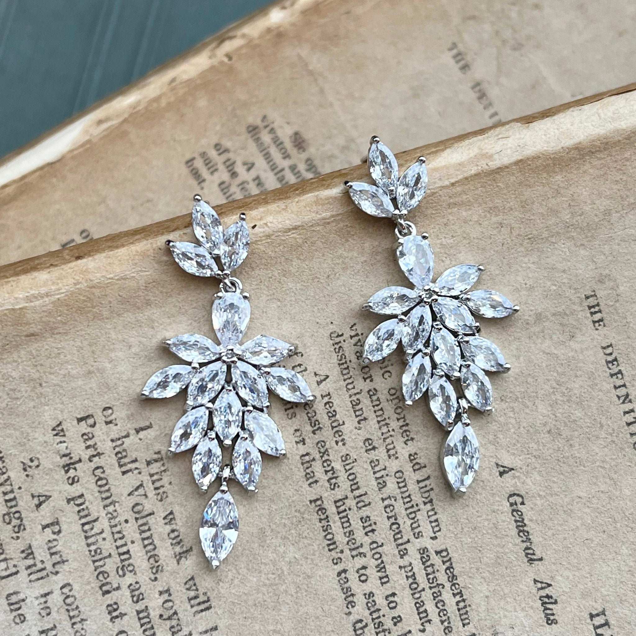 Inga, Silver Sparkling Crystal Earrings