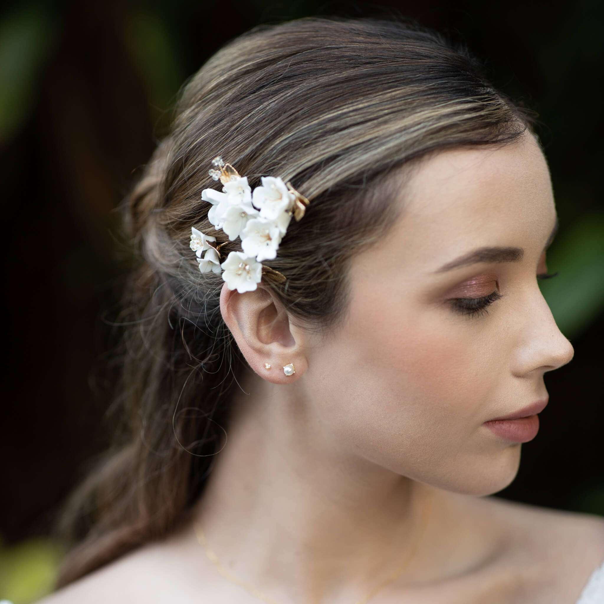 Jules Bridal - Kalmia, White Ceramic Floral Hair Pin Set