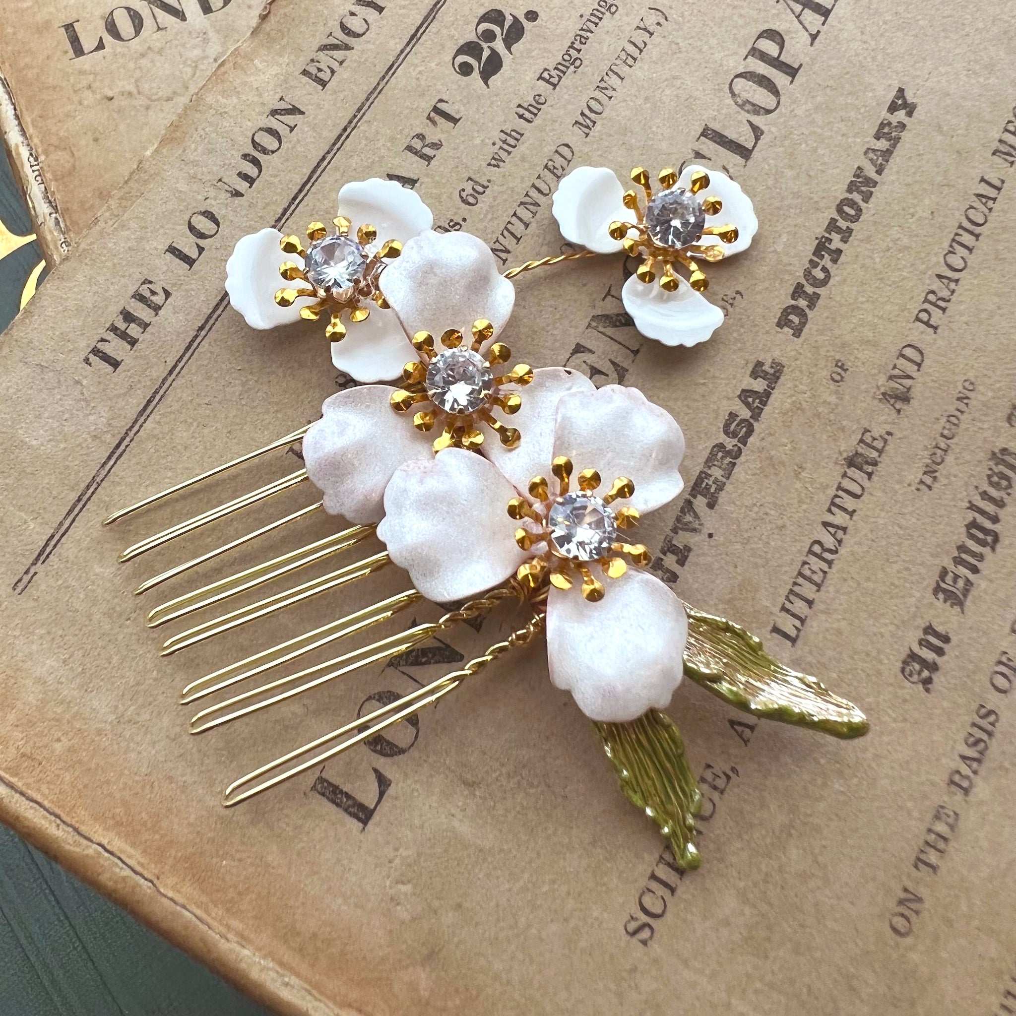 Jules Bridal - Kelda, Crystal & Enamel Floral Hair Comb
