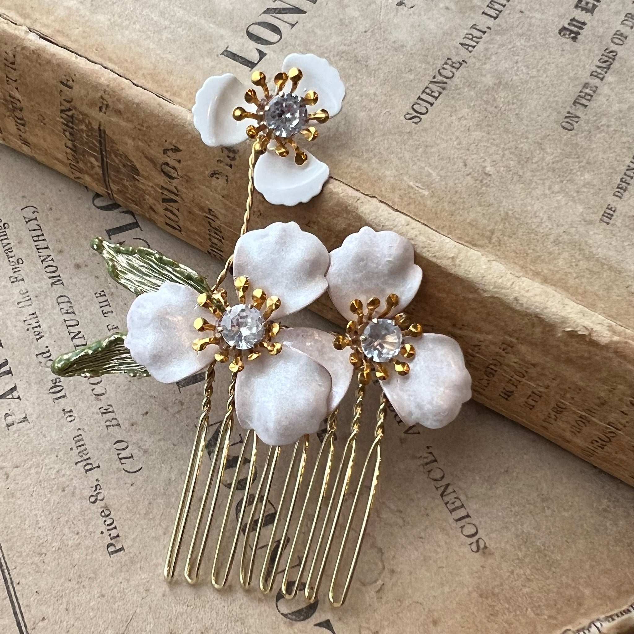 Jules Bridal - Kindra, Crystal & Enamel Floral Hair Comb