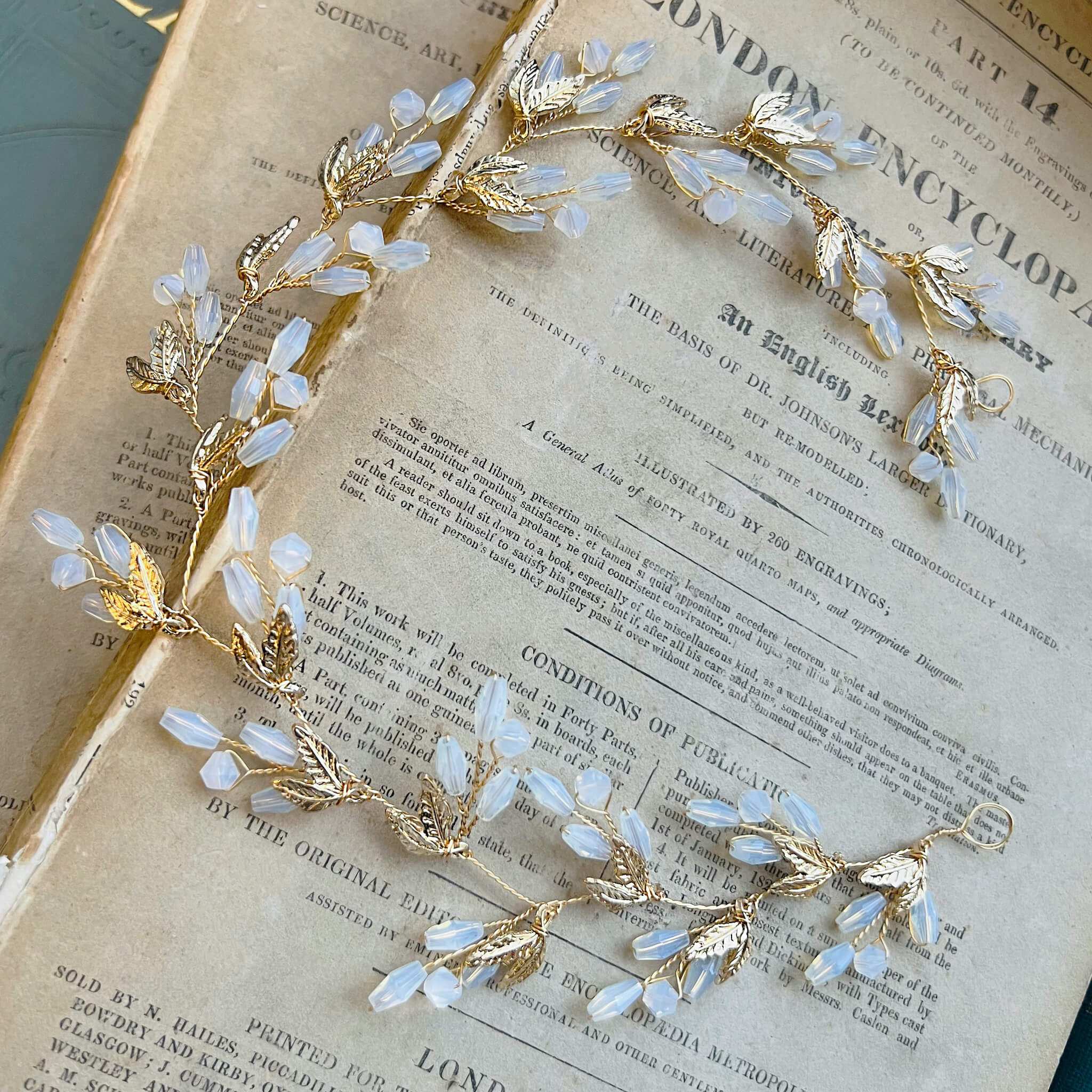Jules Bridal - Laurelle, Opal & Golden Leaf Motif Grecian Goddess Hair Vine