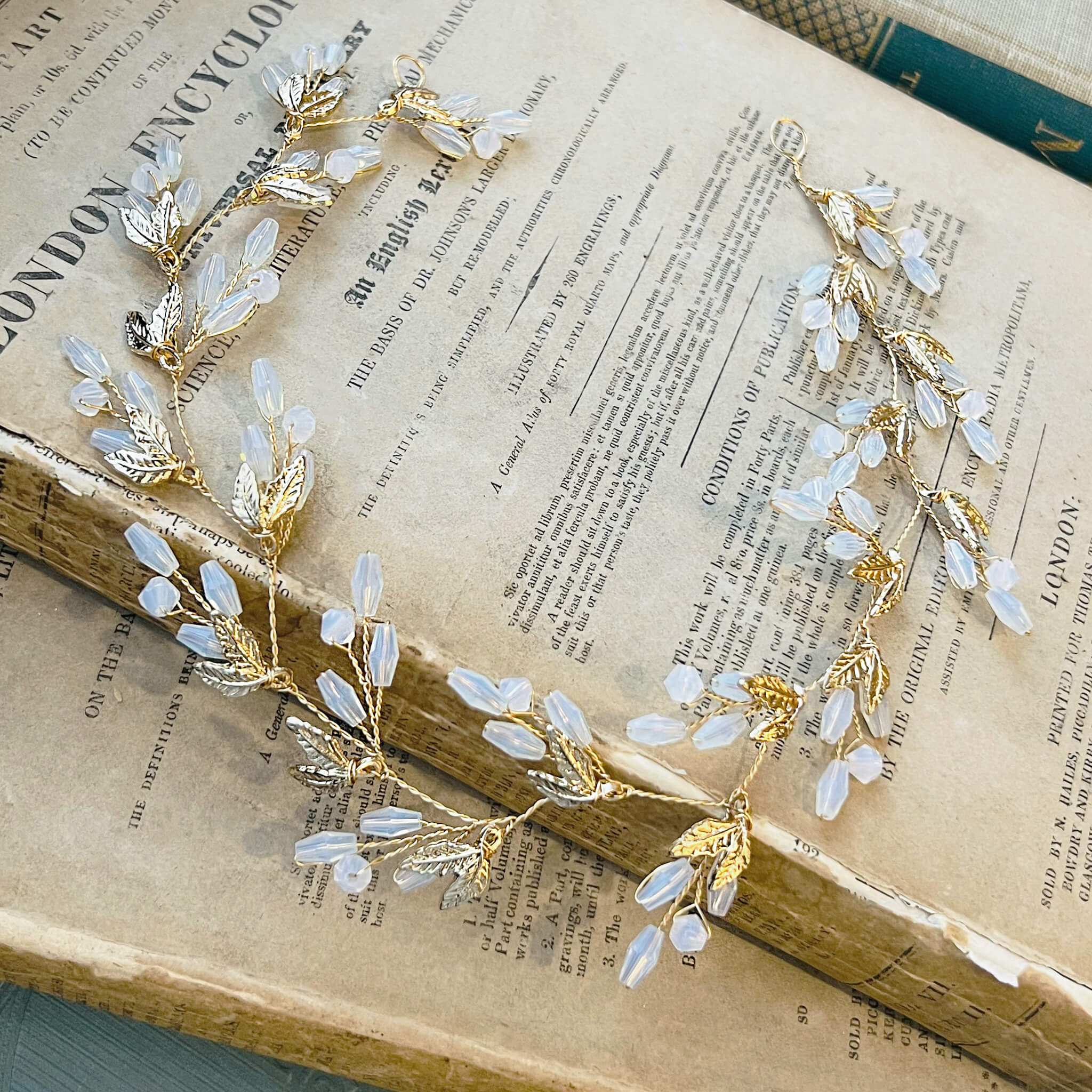 Jules Bridal - Laurelle, Opal & Golden Leaf Motif Grecian Goddess Hair Vine