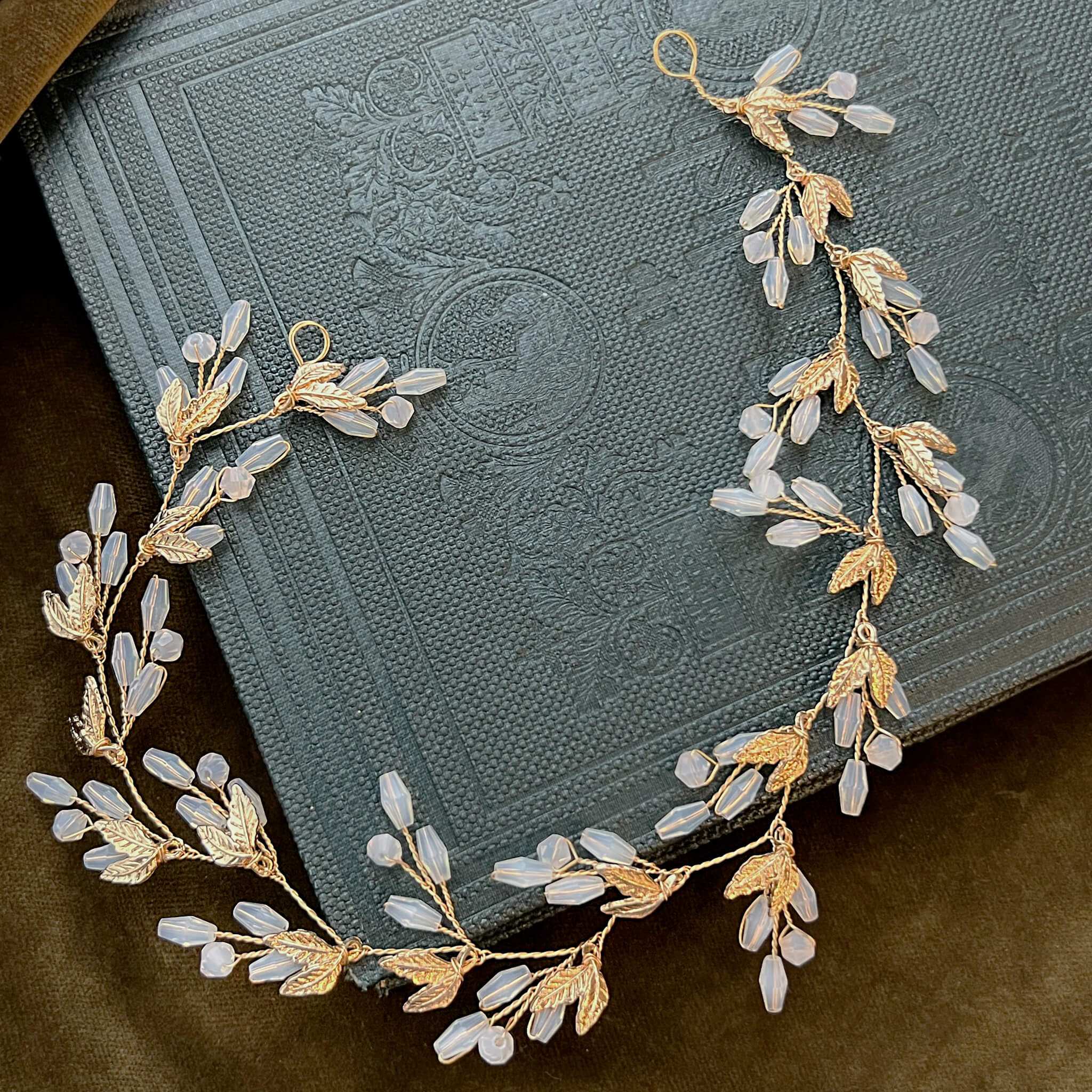 Jules Bridal - Laurelle, Opal & Golden Leaf Motif Grecian Goddess Hair Vine