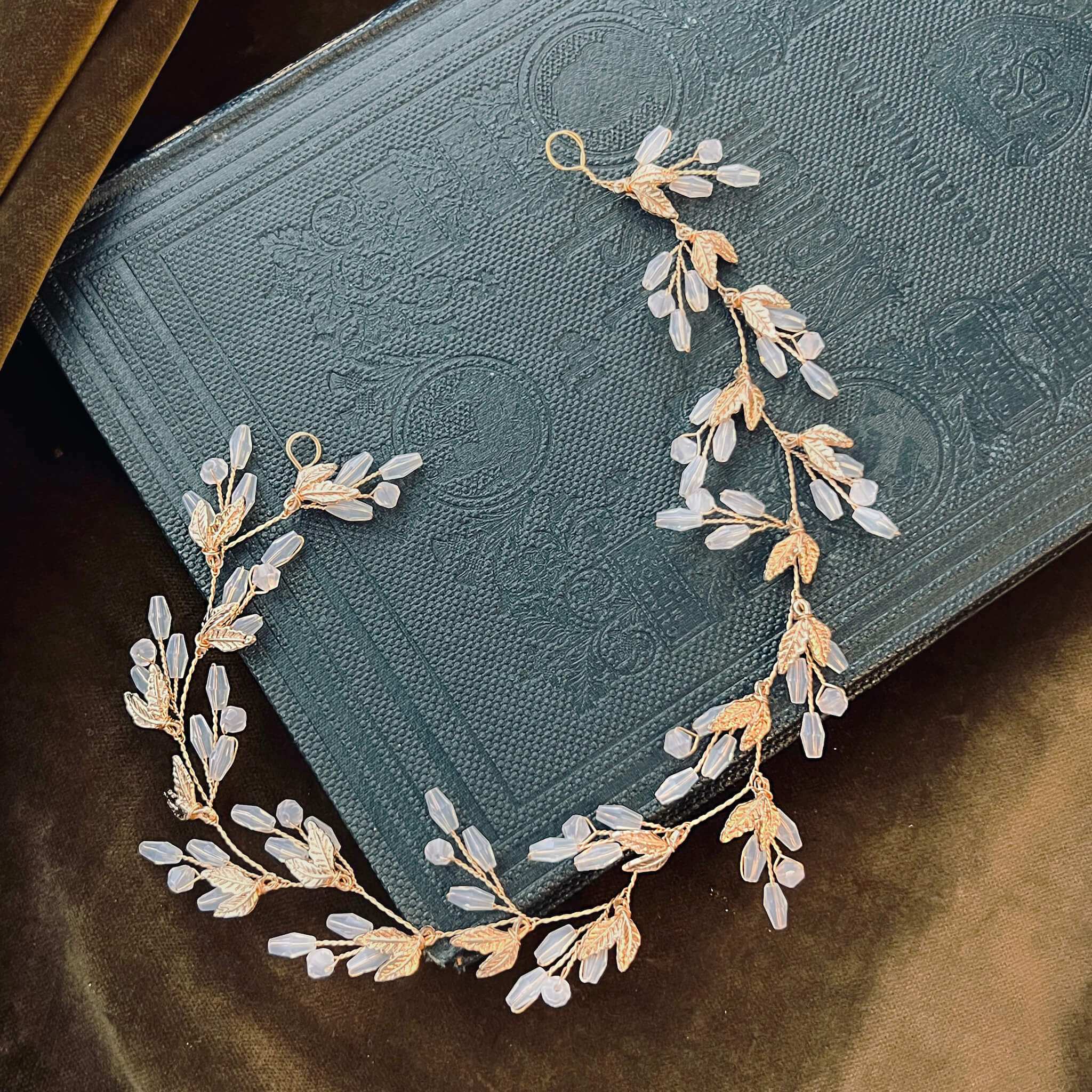Jules Bridal - Laurelle, Opal & Golden Leaf Motif Grecian Goddess Hair Vine