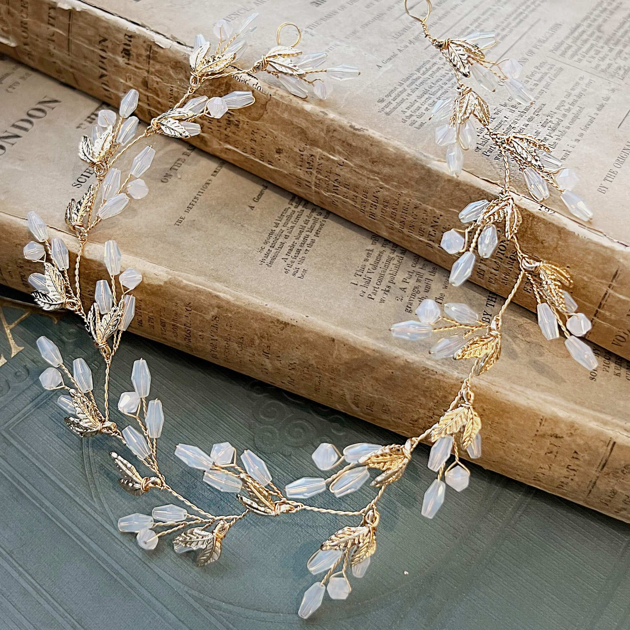 Jules Bridal - Laurelle, Opal & Golden Leaf Motif Grecian Goddess Hair Vine