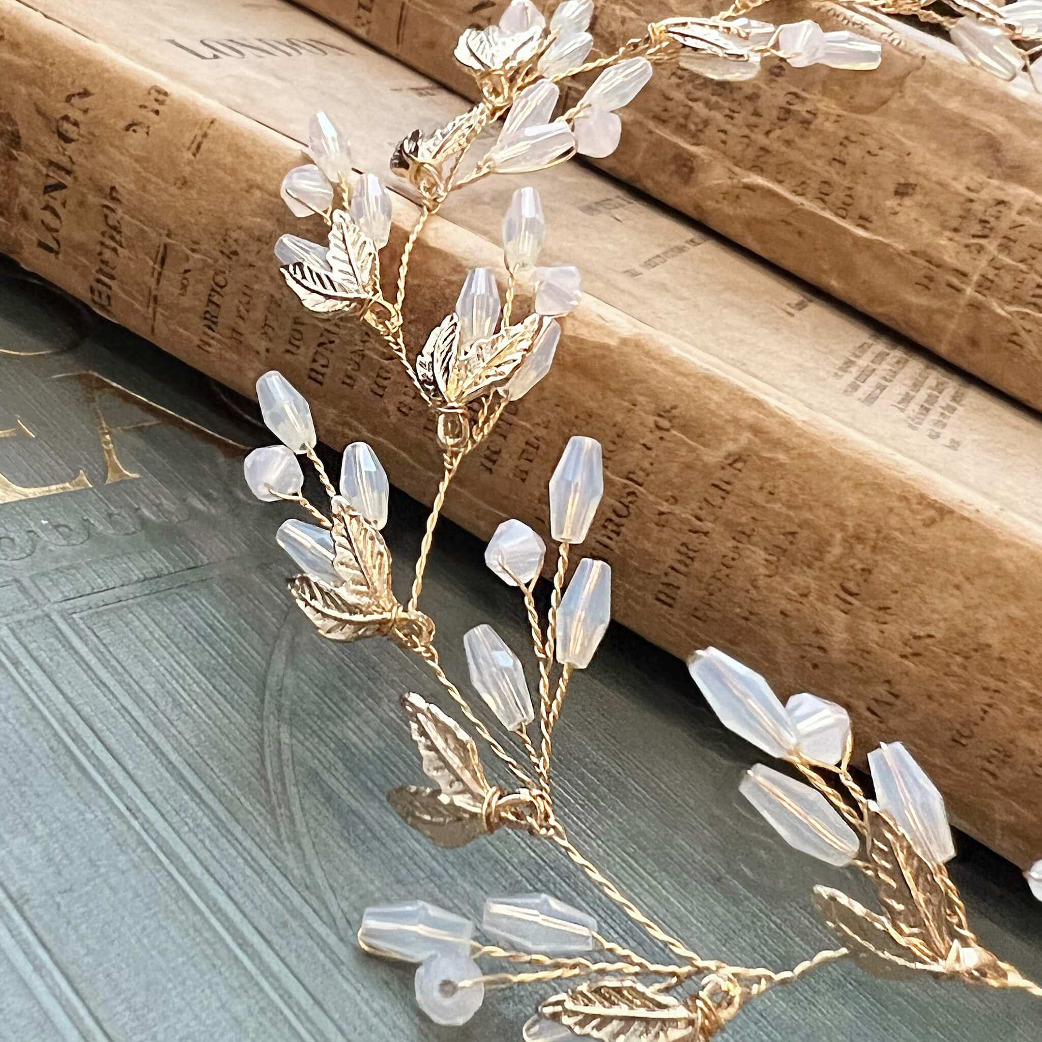 Jules Bridal - Laurelle, Opal & Golden Leaf Motif Grecian Goddess Hair Vine