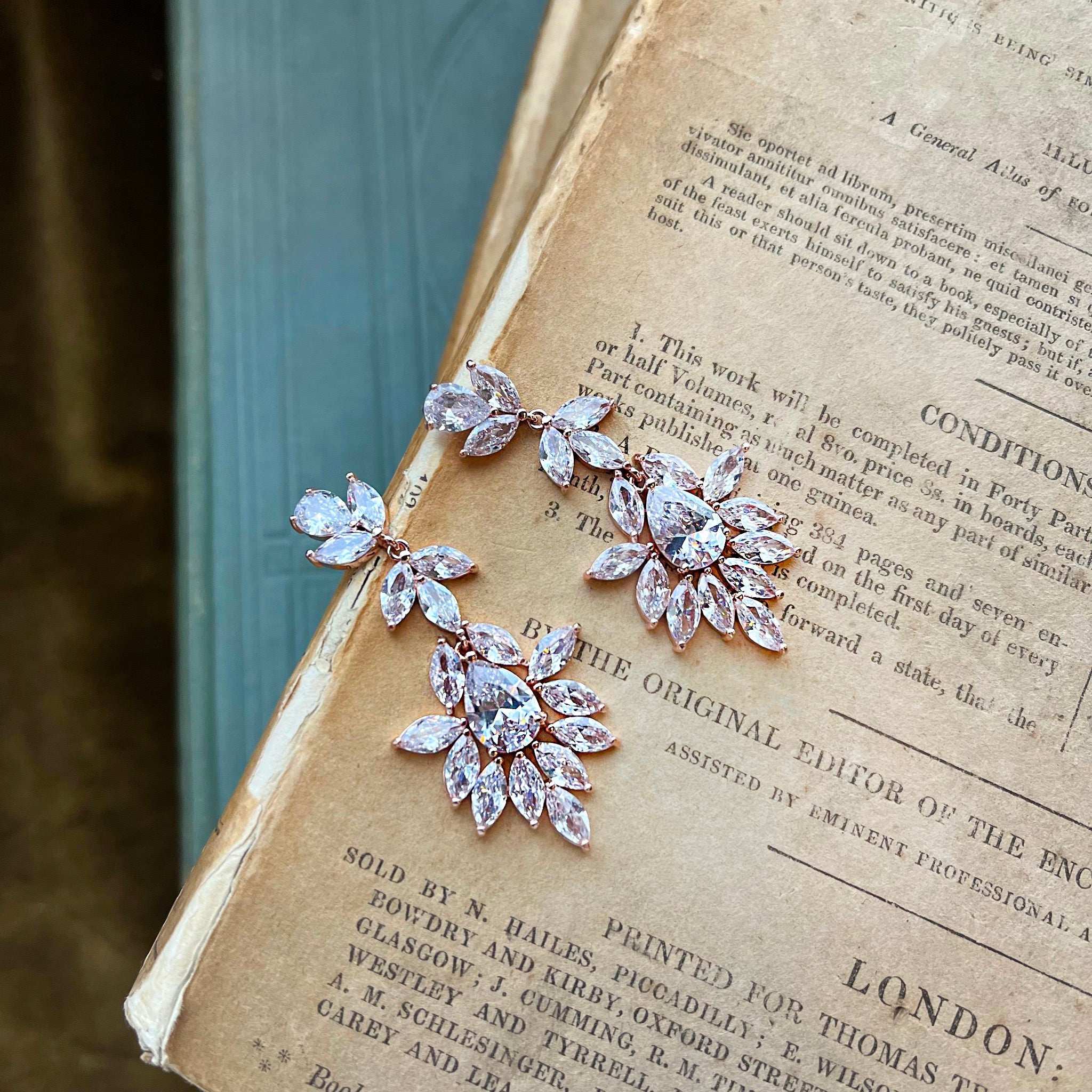 Lazetta, Statement Crystal Drop Earrings in Rose Gold