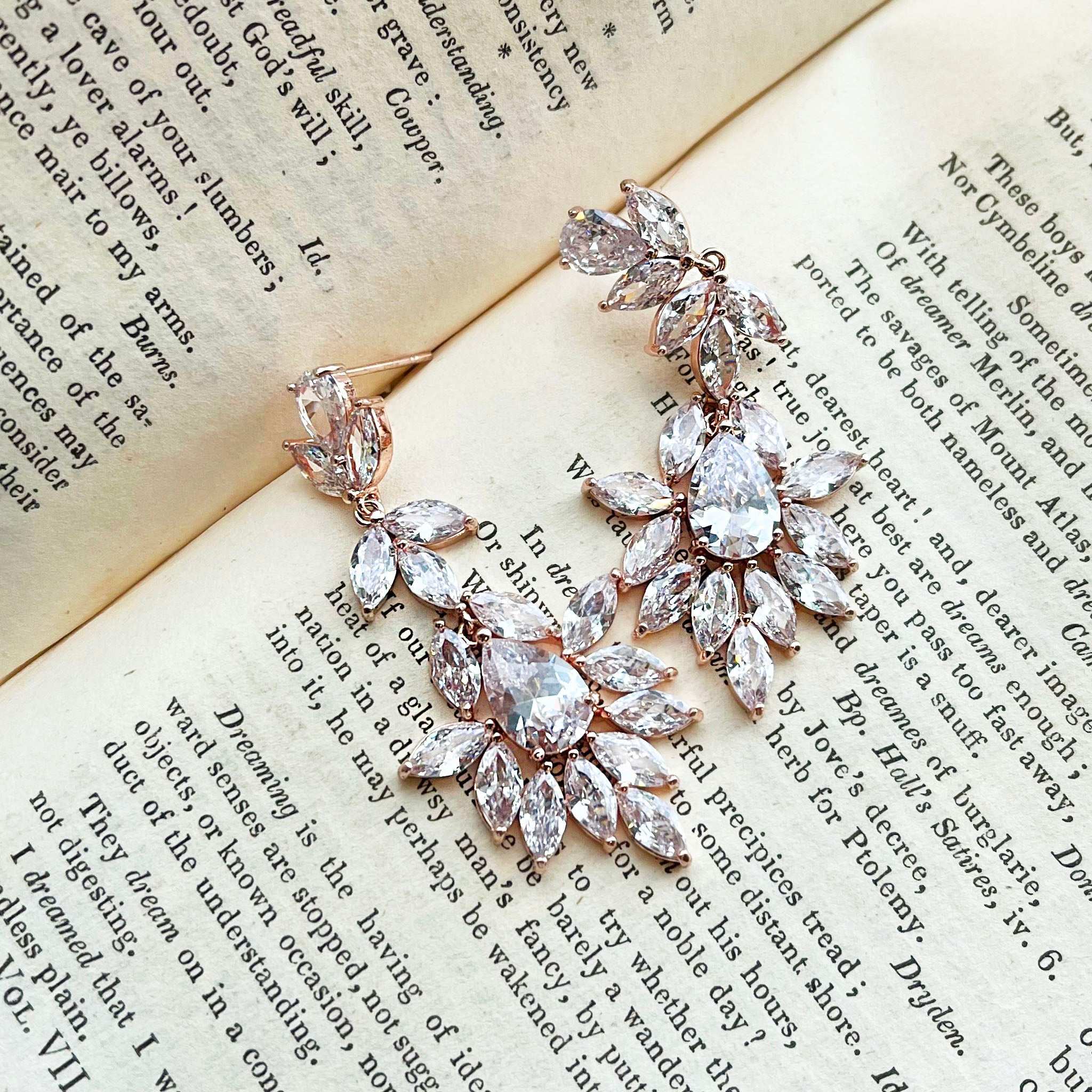 Lazetta, Statement Crystal Drop Earrings in Rose Gold