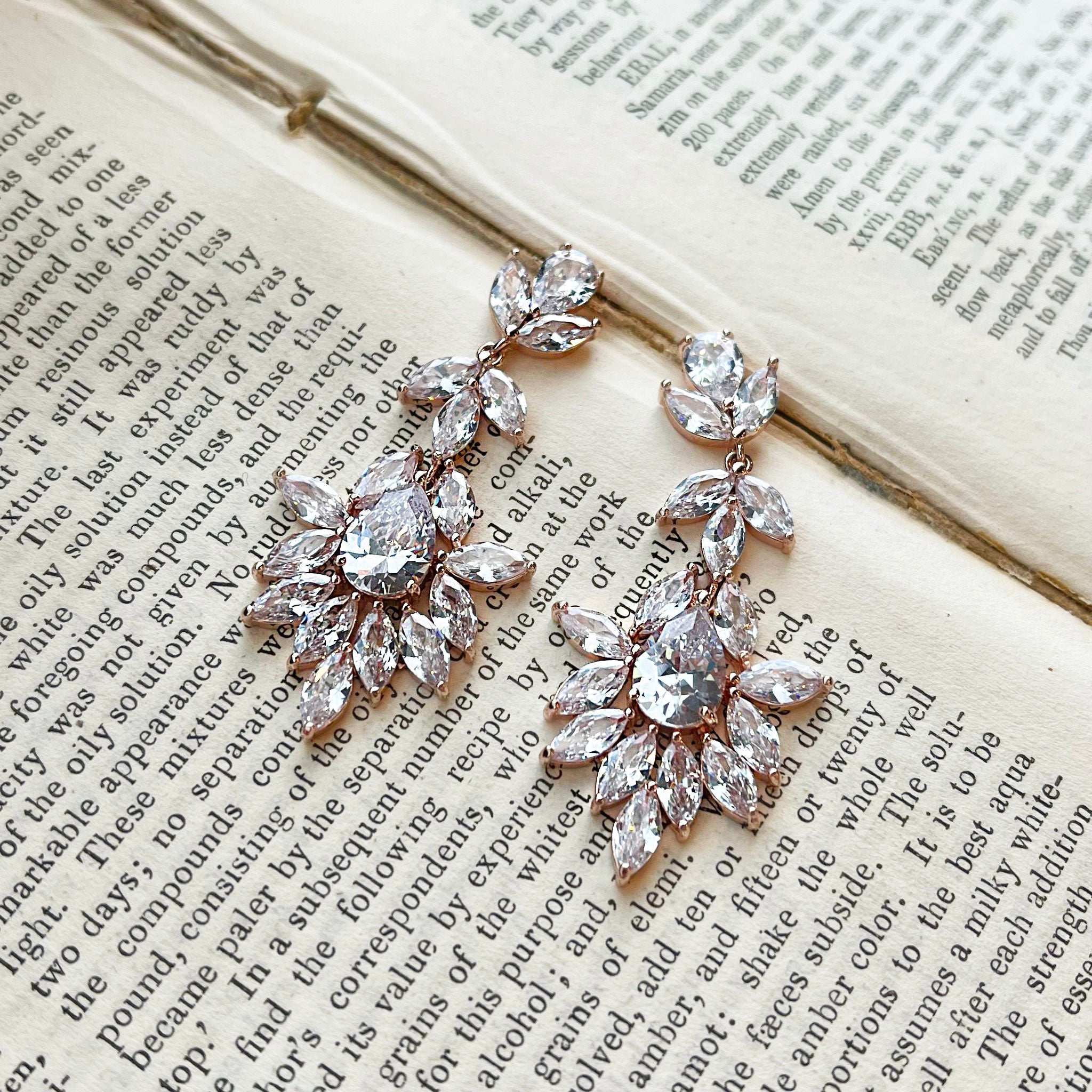 Lazetta, Statement Crystal Drop Earrings in Rose Gold