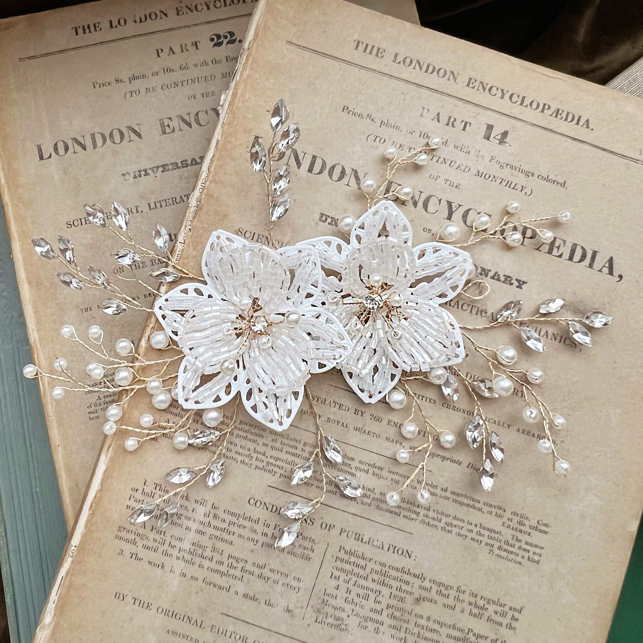Jules Bridal - Leilani, Floral Hair Vine in Gold with Crystals & Pearls