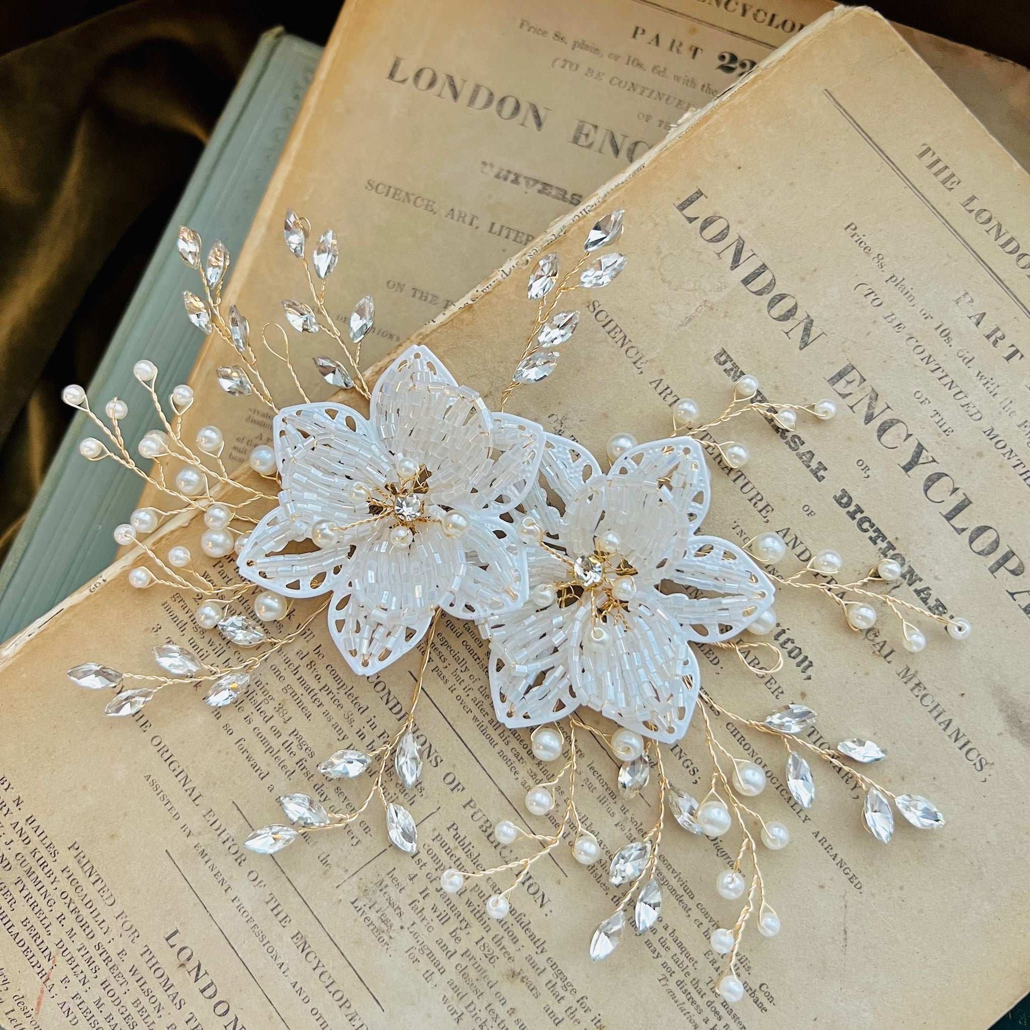 Jules Bridal - Leilani, Floral Hair Vine in Gold with Crystals & Pearls