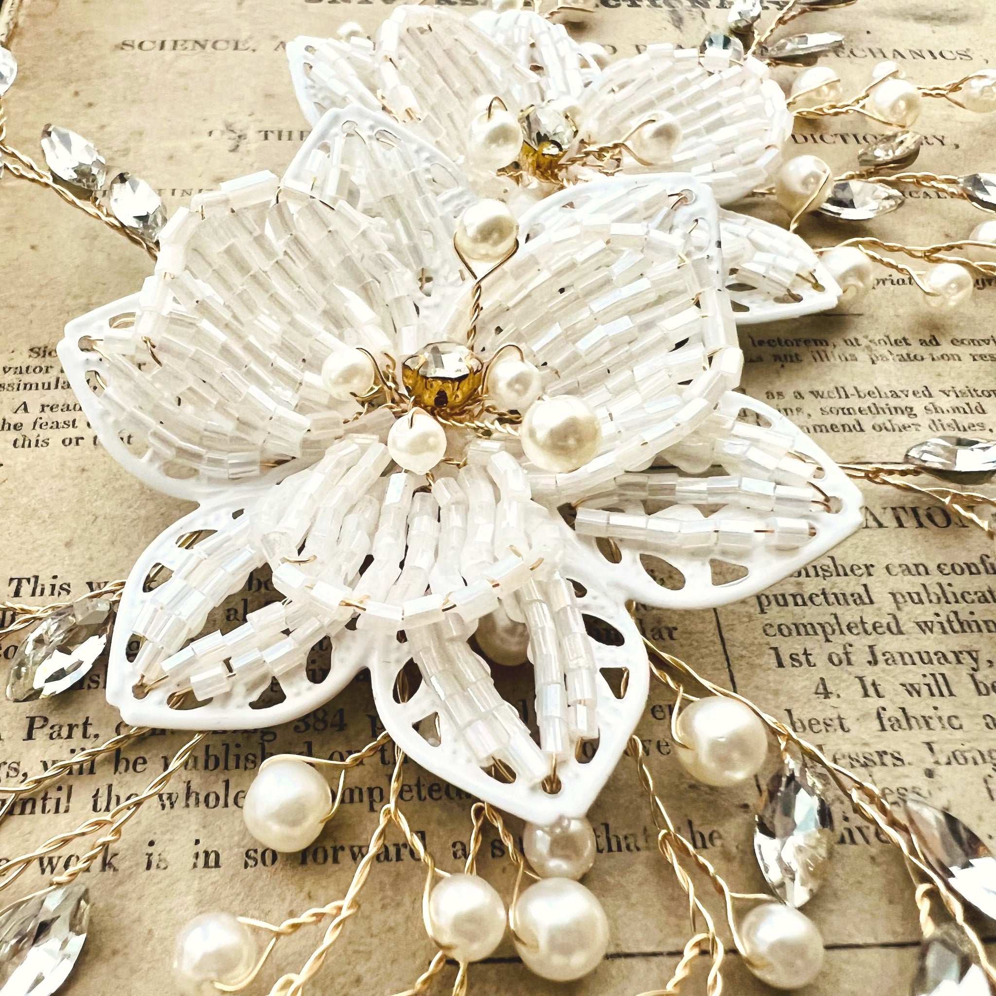Jules Bridal - Leilani, Floral Hair Vine in Gold with Crystals & Pearls