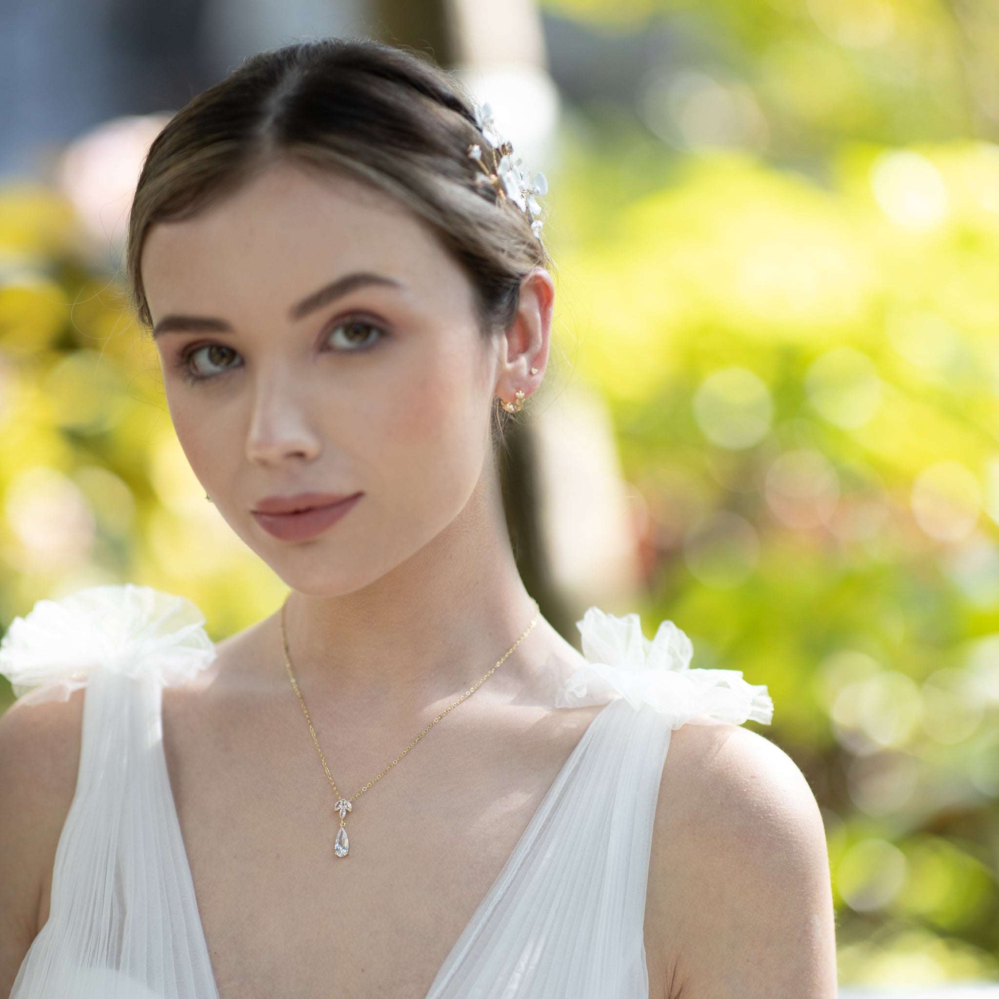 Jules Bridal - Alina, Goldtone Crystal Drop Pendant Necklace