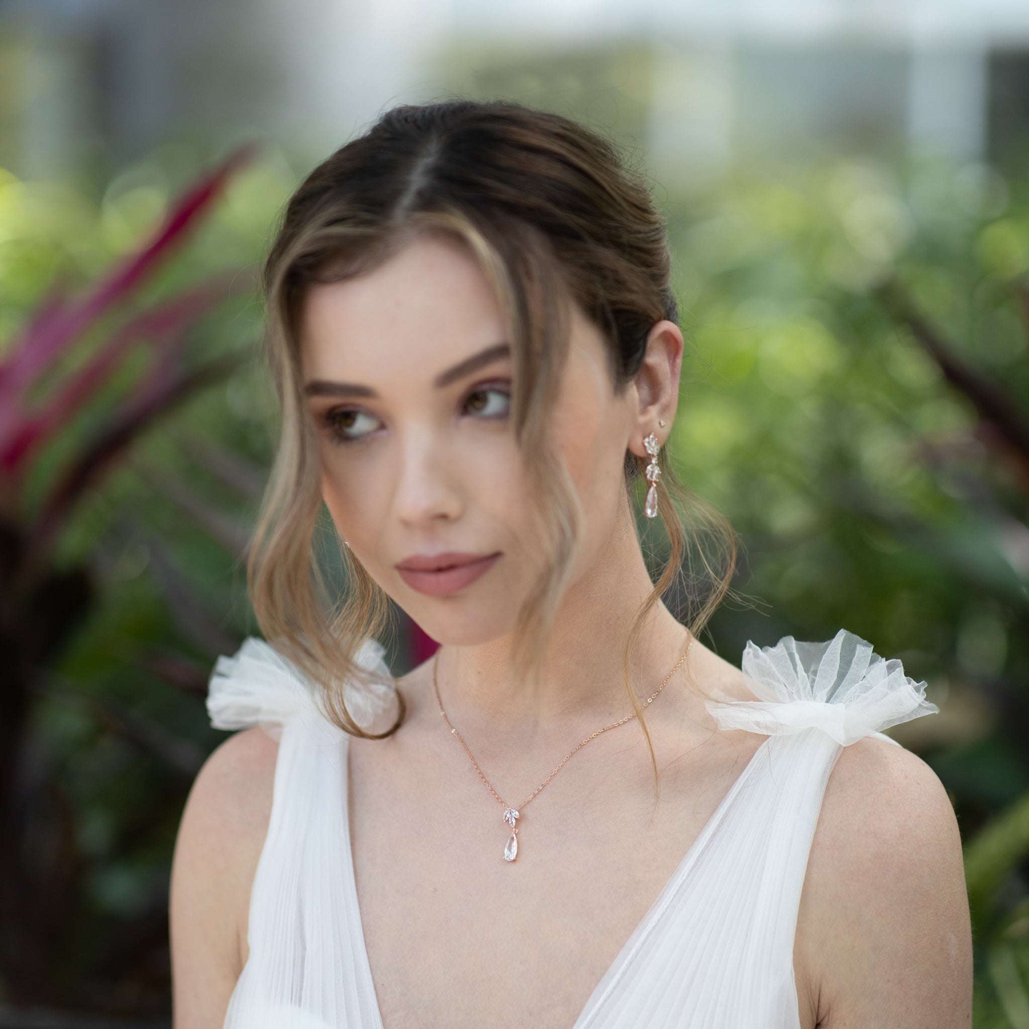 Jules Bridal - Alina, Rose Gold Crystal Drop Earrings
