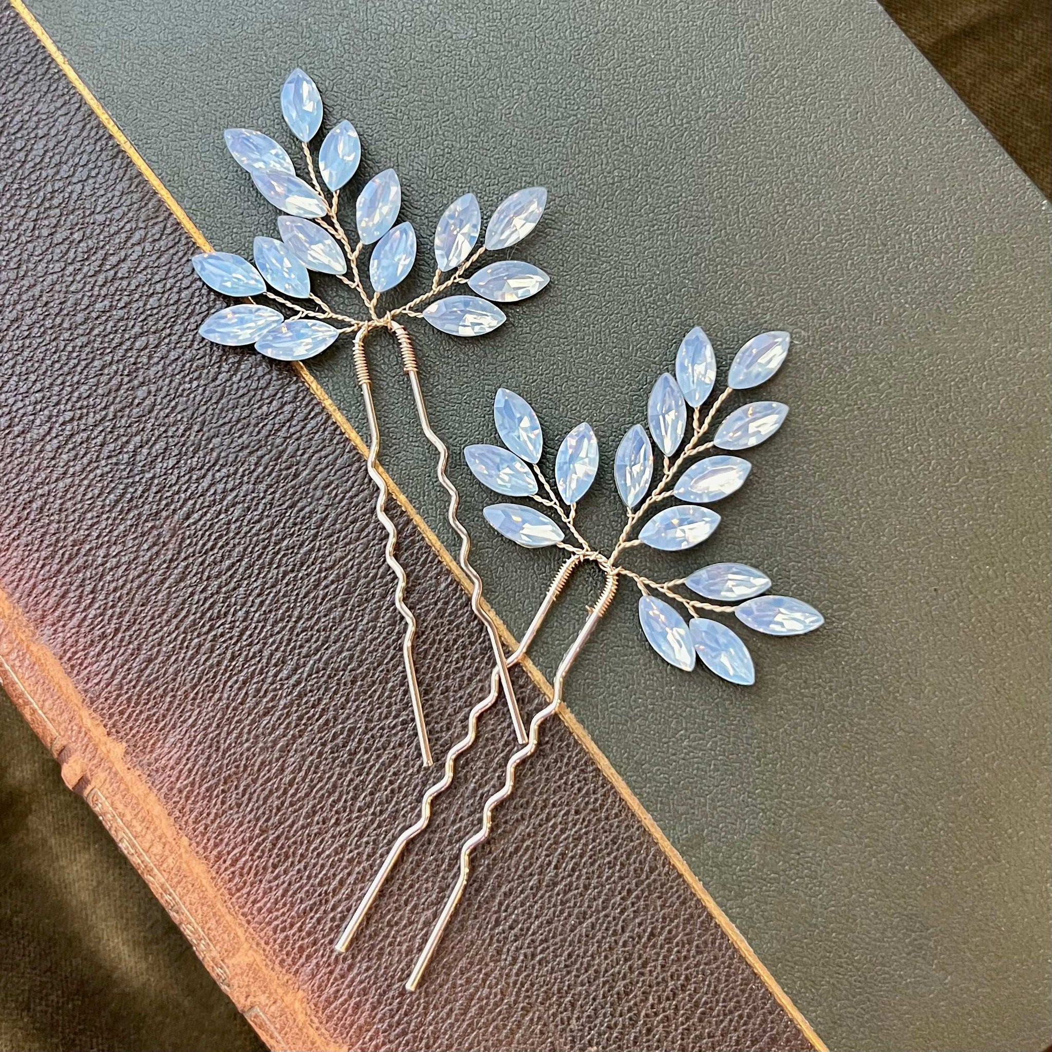 Leslee, Blue Opal Hair Pin Set in Gold