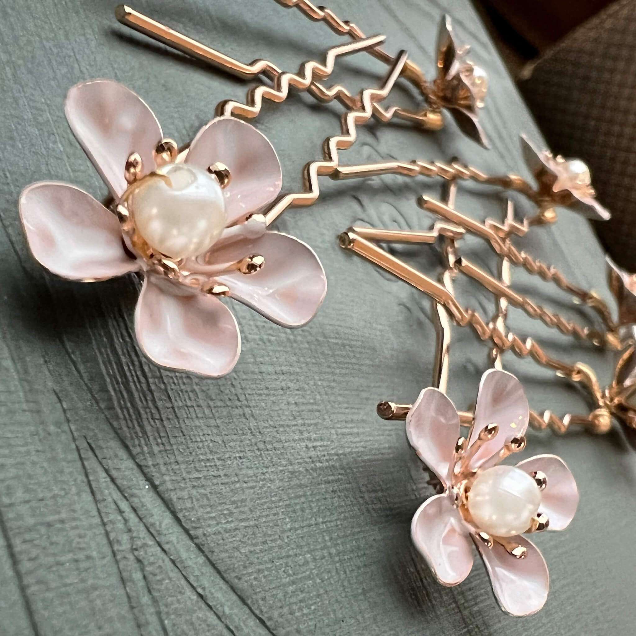 Jules Bridal - Lexine, Pearl & Enamel Floral Hair Pin Set