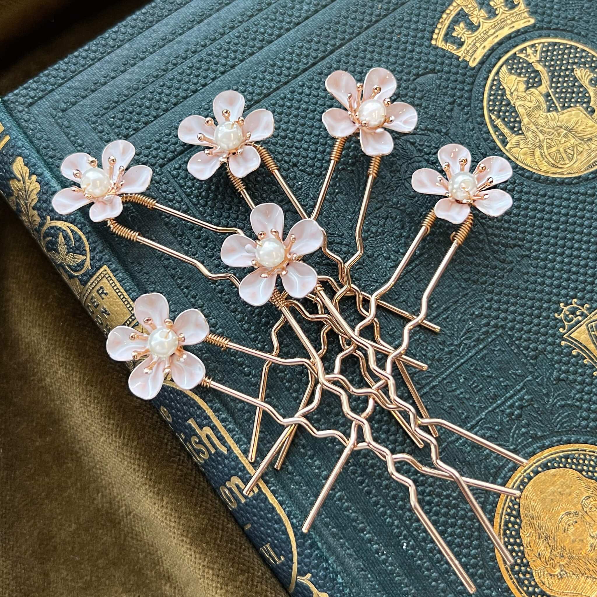 Jules Bridal - Lexine, Pearl & Enamel Floral Hair Pin Set