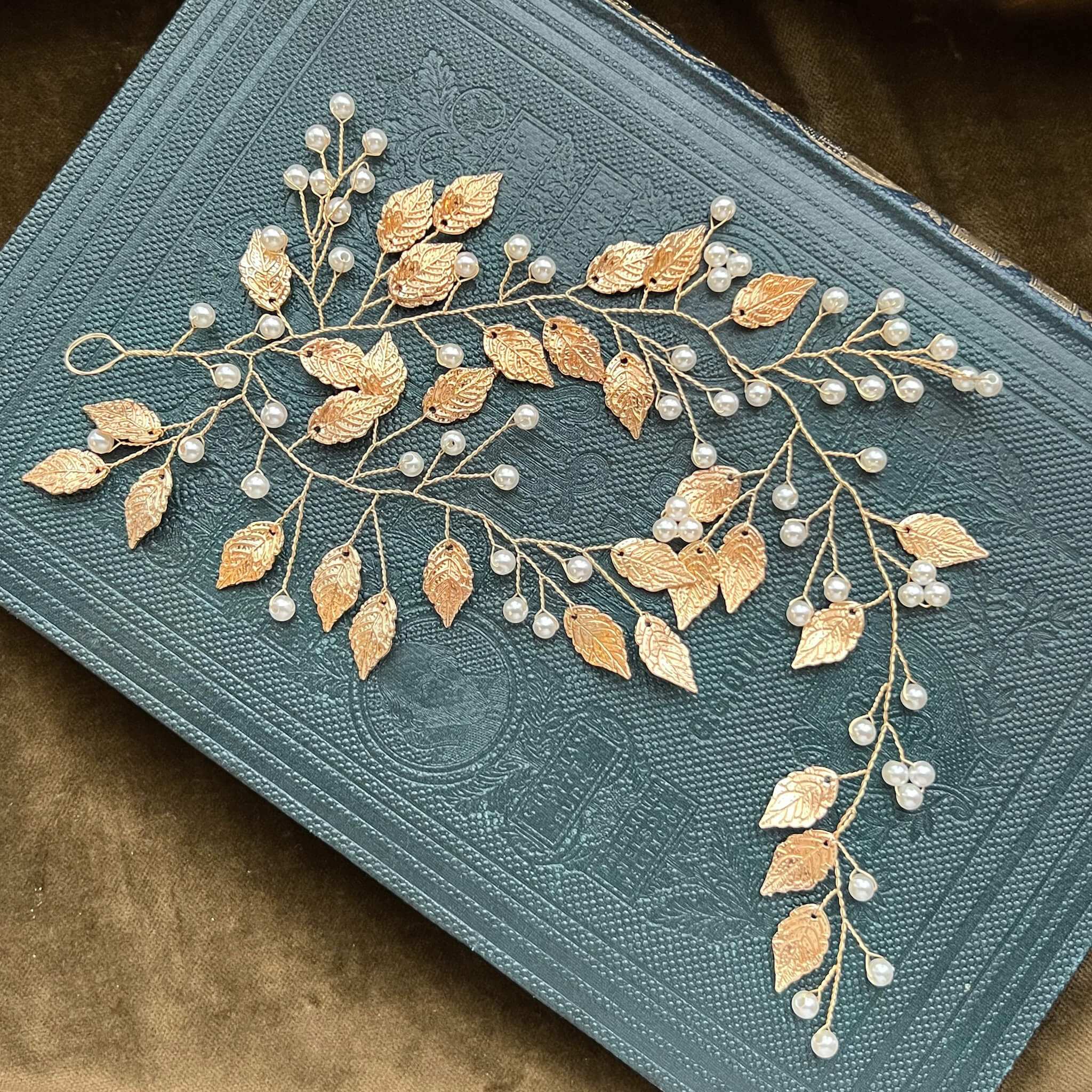 Jules Bridal - Liana, Golden Leaf Hair Vine with Pearls