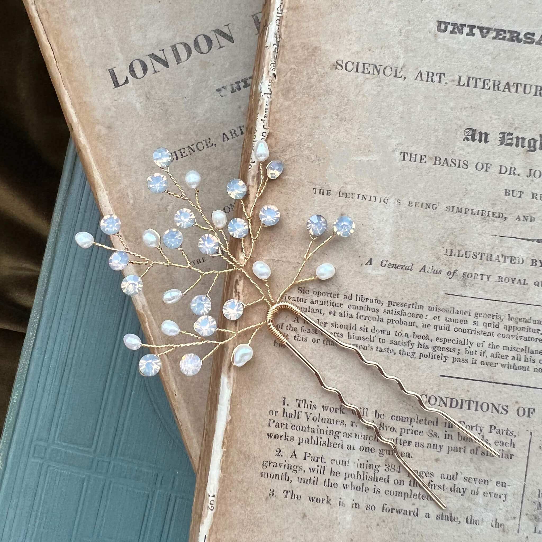 Jules Bridal - Linnea, Opal and Pearl Hair Pin in Gold