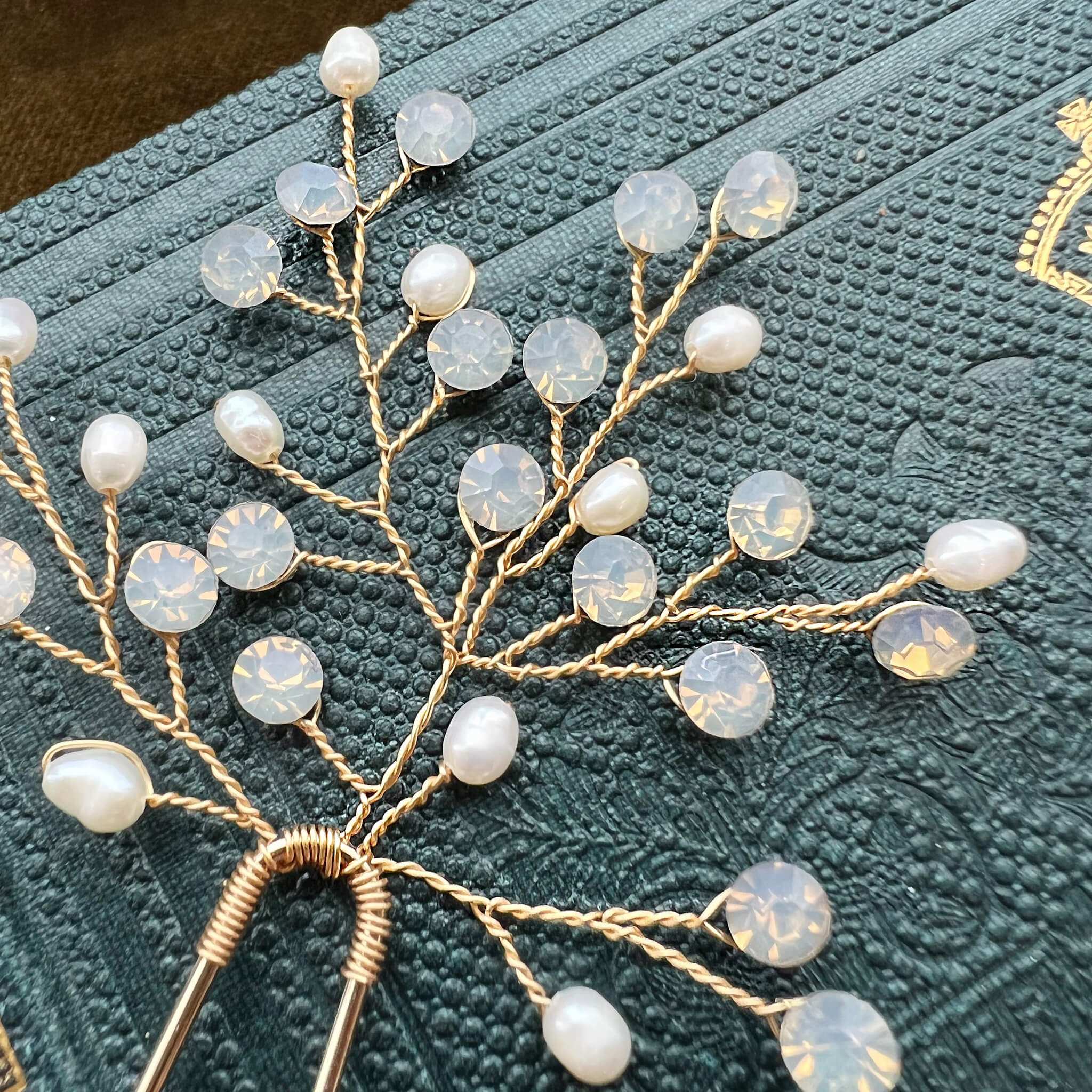 Jules Bridal - Linnea, Opal and Pearl Hair Pin in Gold