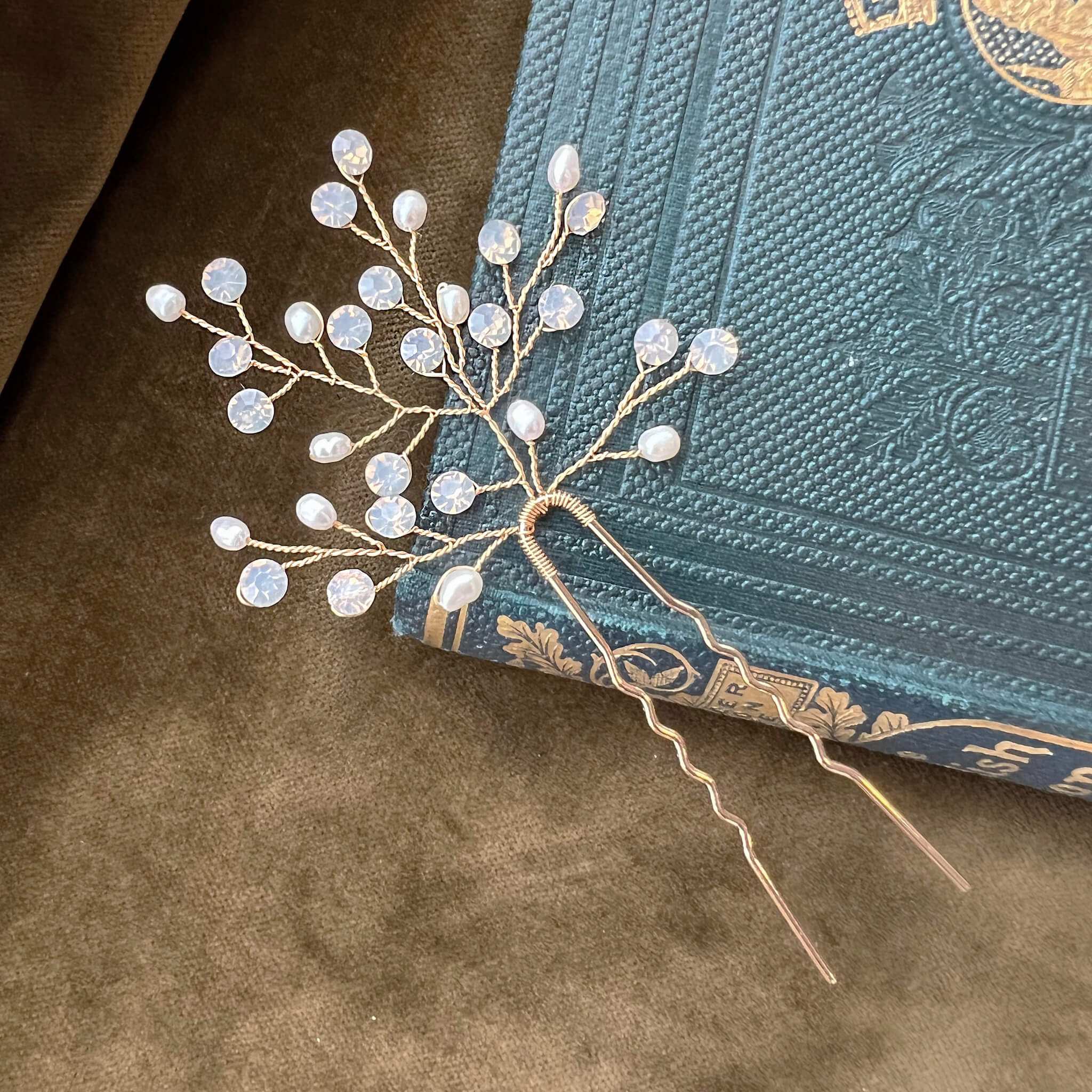 Jules Bridal - Linnea, Opal and Pearl Hair Pin in Gold