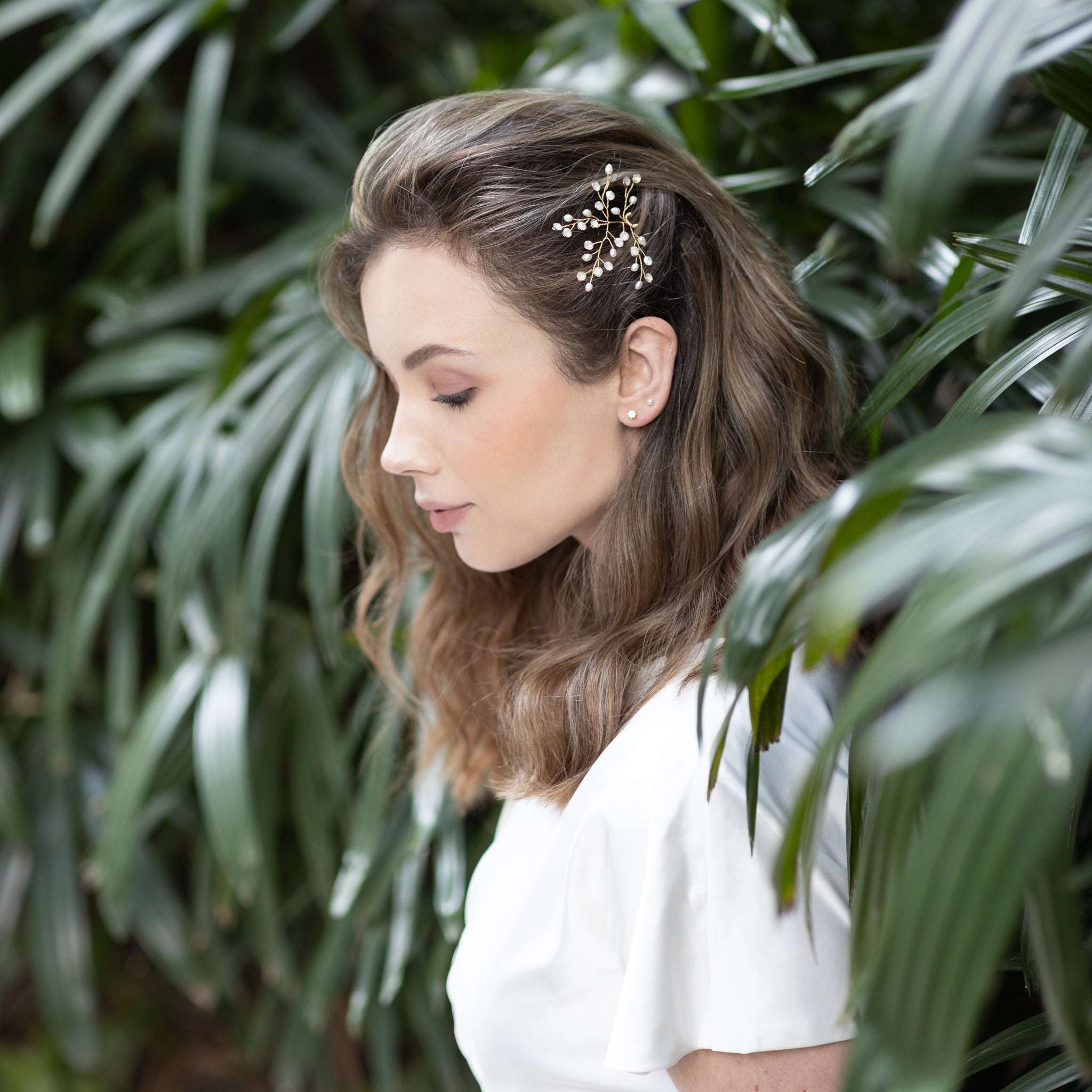 Jules Bridal - Linnea, Opal and Pearl Hair Pin in Gold