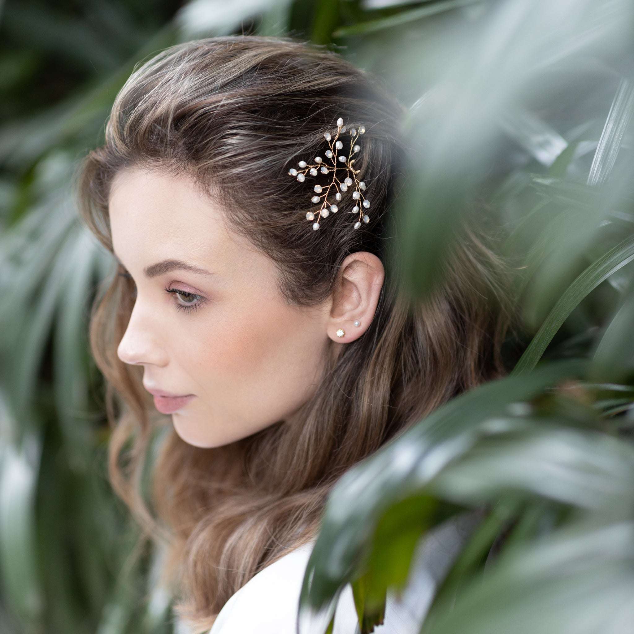 Jules Bridal - Linnea, Opal and Pearl Hair Pin in Gold