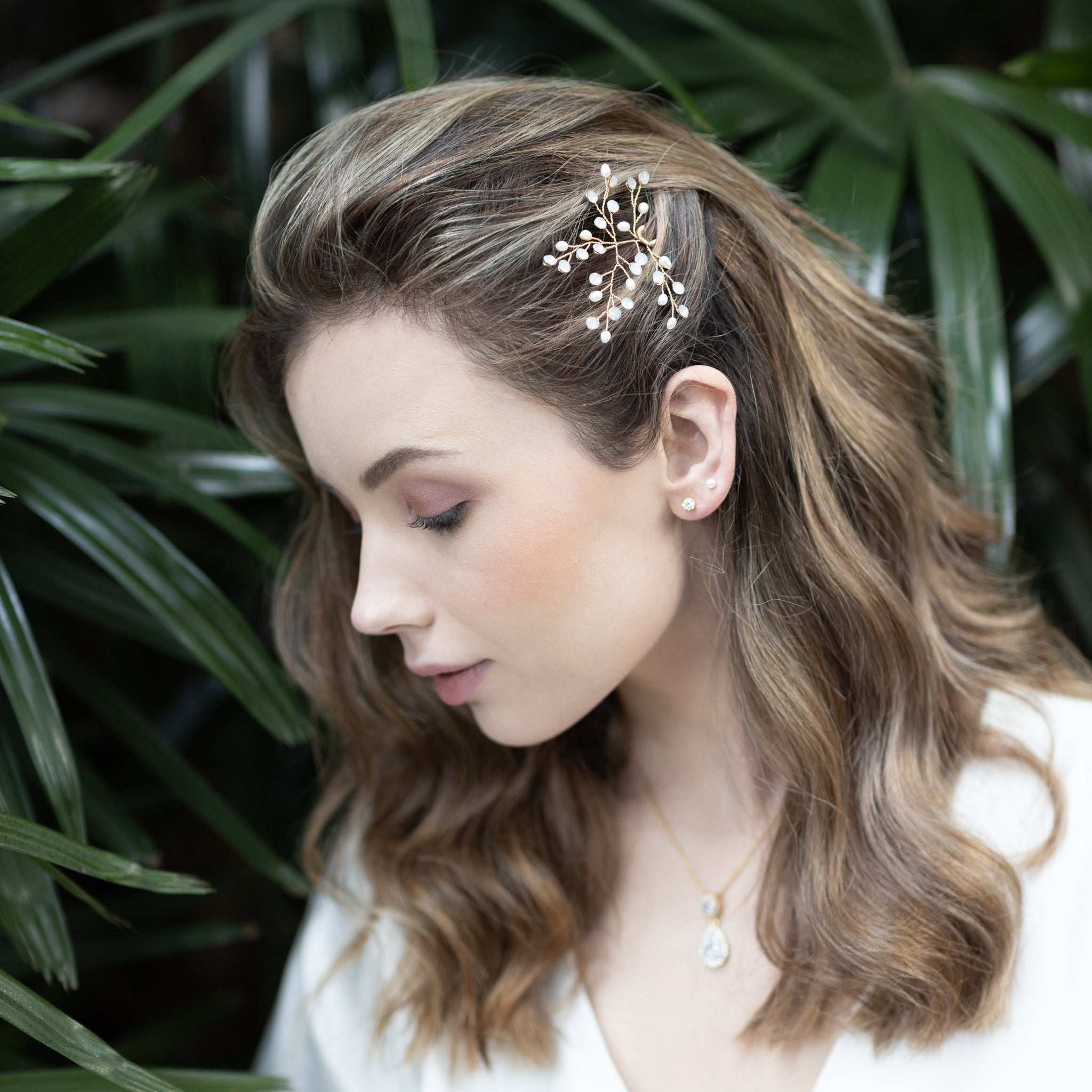 Jules Bridal - Linnea, Opal and Pearl Hair Pin in Gold