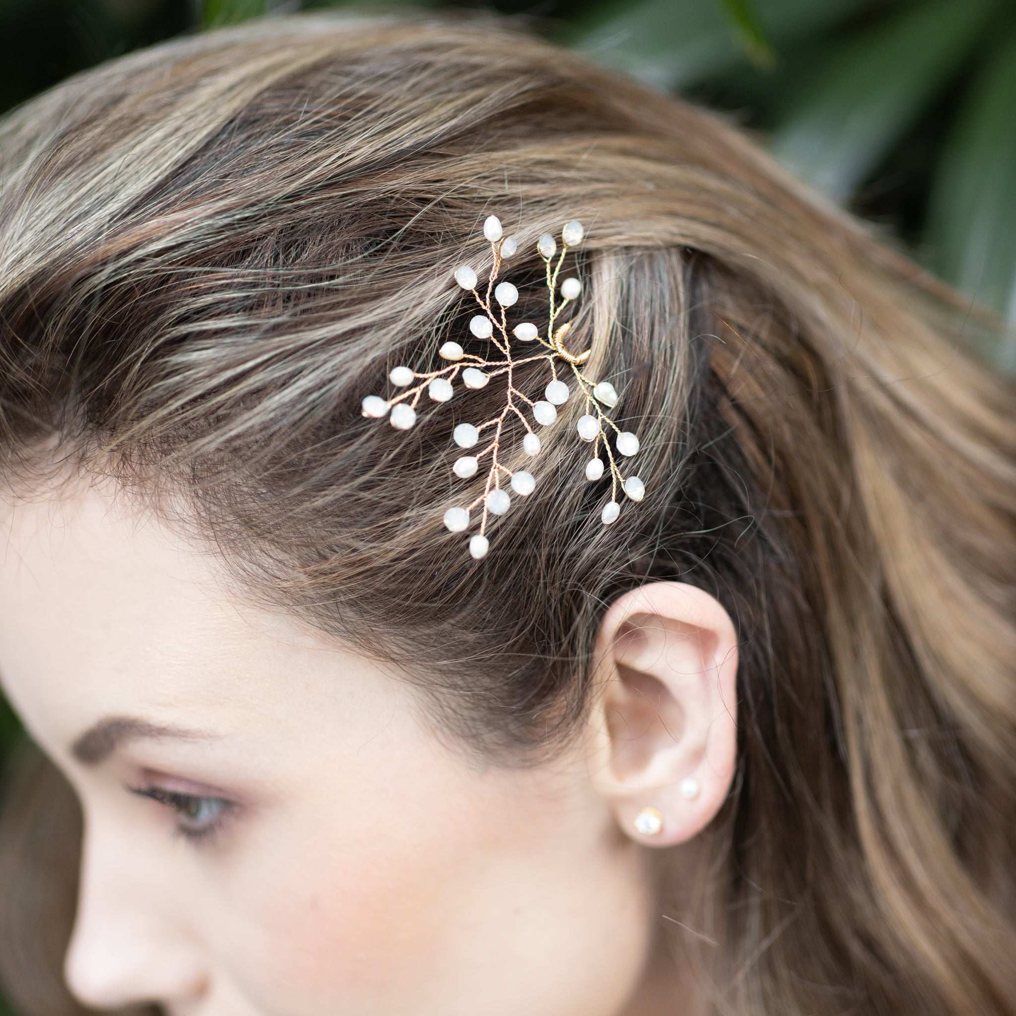 Jules Bridal - Linnea, Opal and Pearl Hair Pin in Gold
