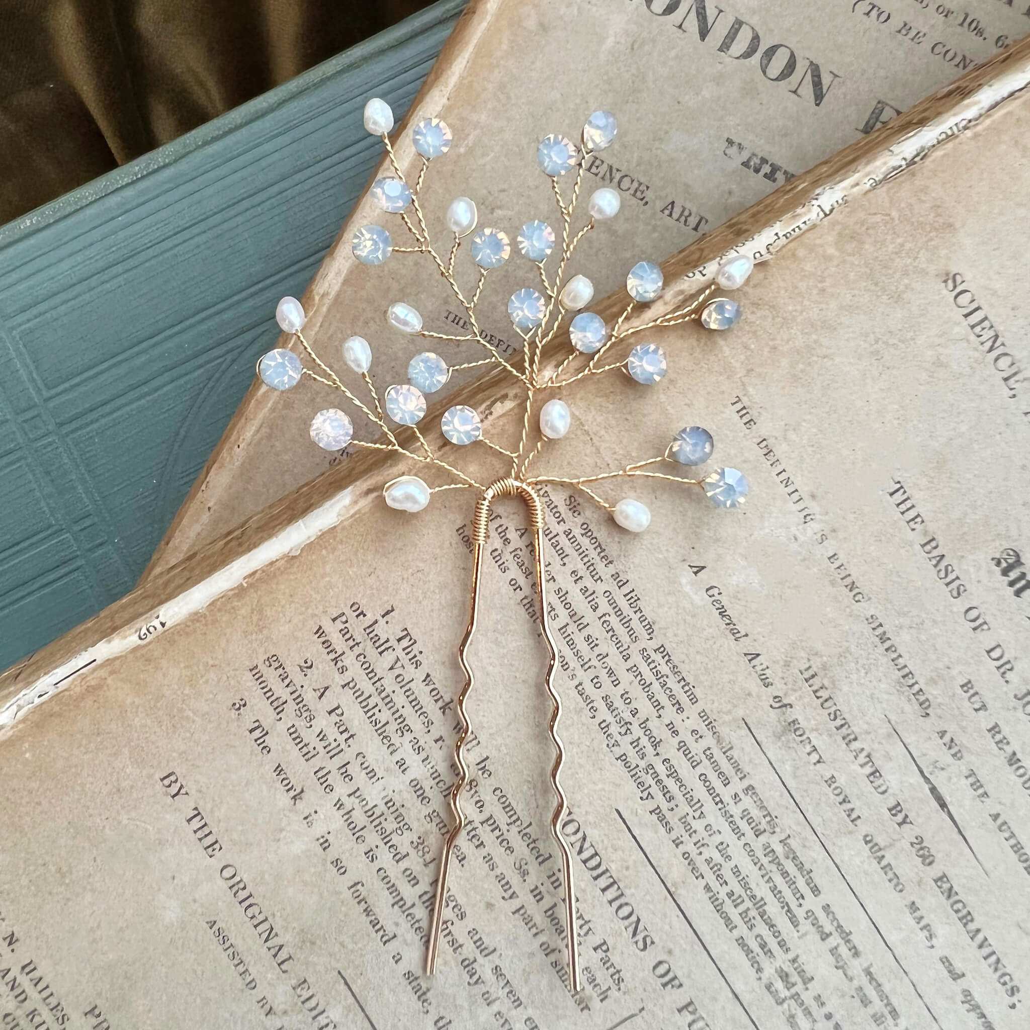 Jules Bridal - Linnea, Opal and Pearl Hair Pin in Gold
