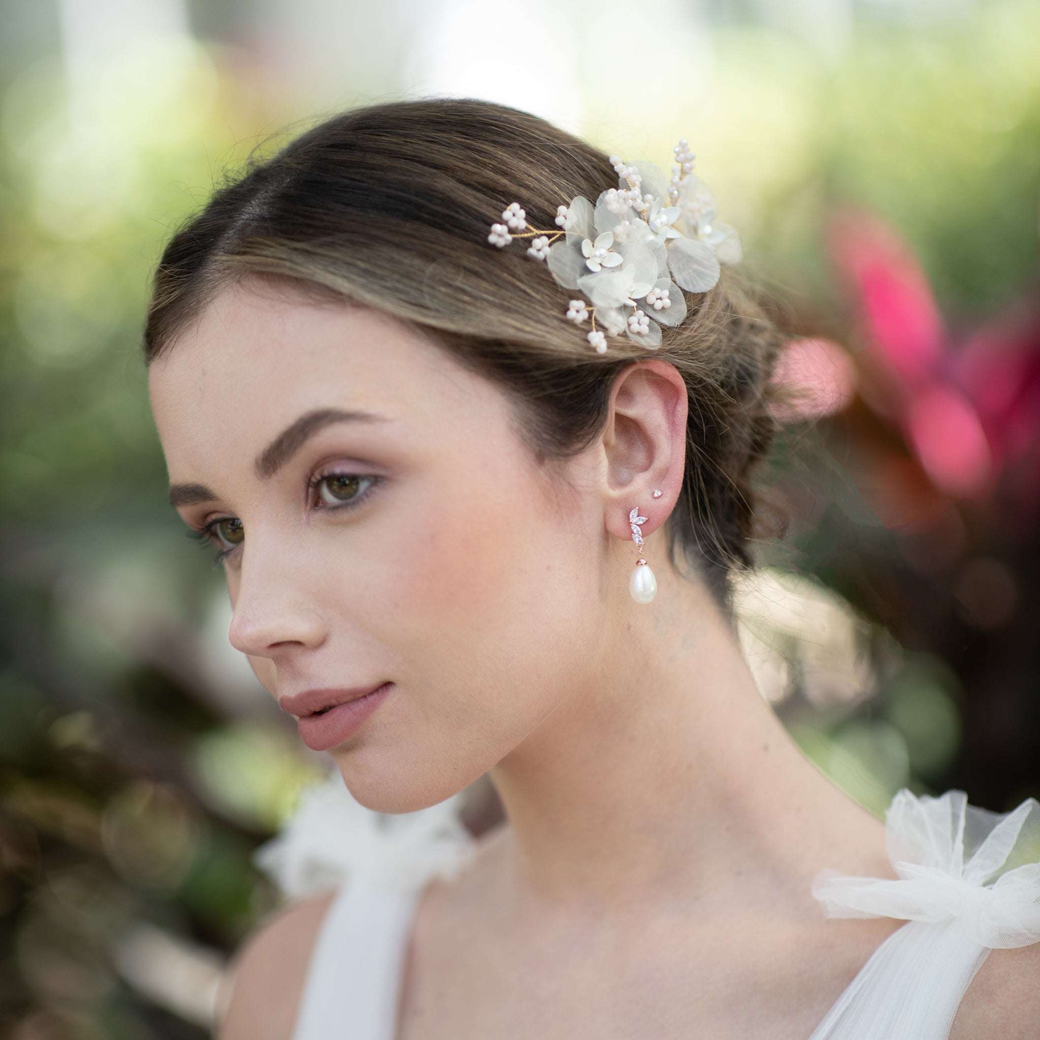Jules Bridal - Meyeri, Chiffon Floral Hair Comb with Pearls & Beading