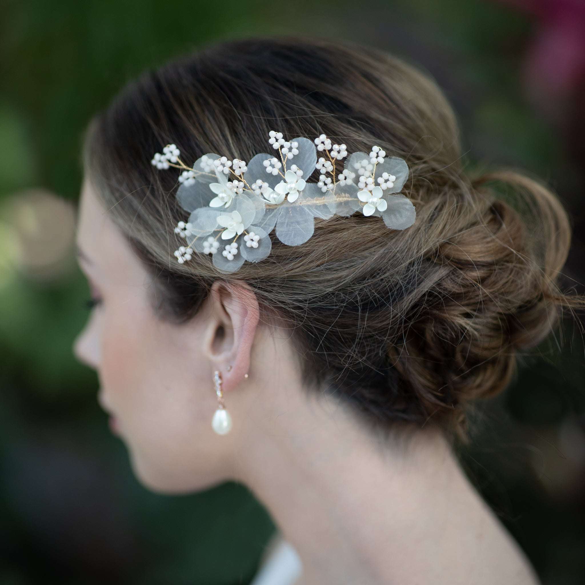 Jules Bridal - Meyeri, Chiffon Floral Hair Comb with Pearls & Beading