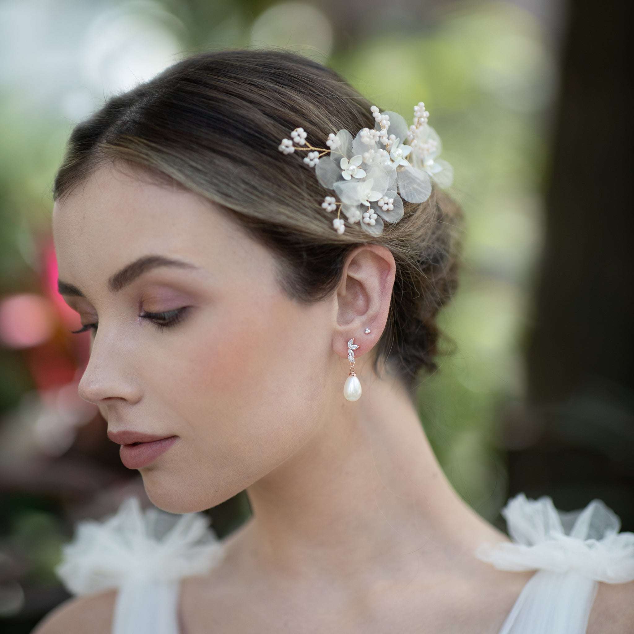 Jules Bridal - Meyeri, Chiffon Floral Hair Comb with Pearls & Beading