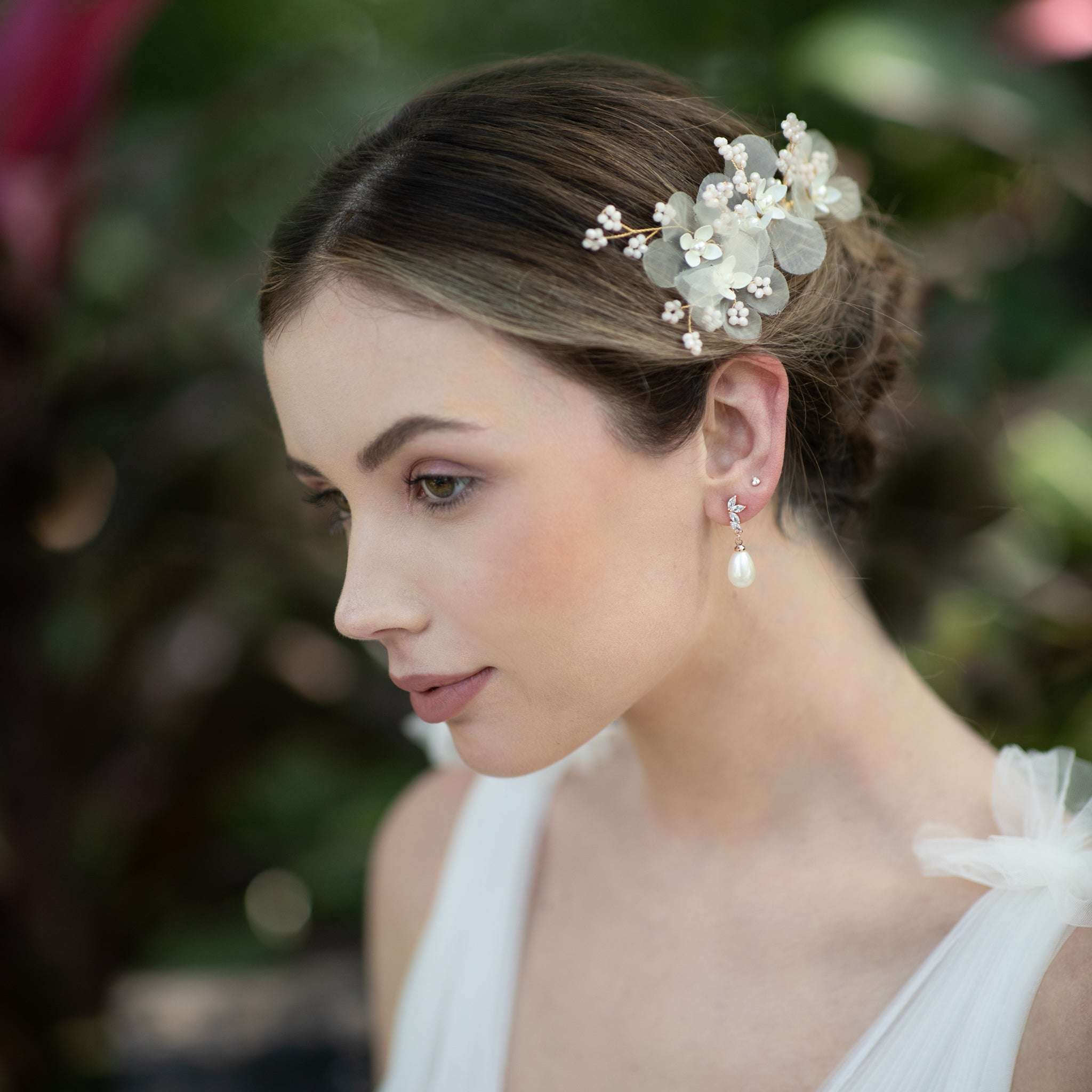 Jules Bridal - Meyeri, Chiffon Floral Hair Comb with Pearls & Beading