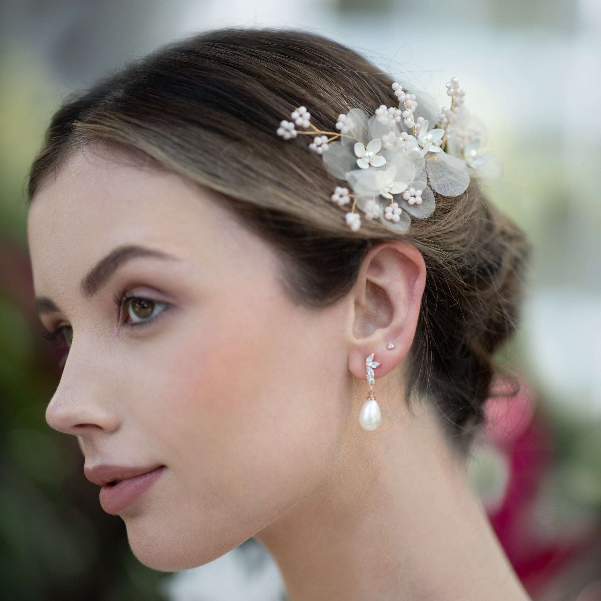 Jules Bridal - Meyeri, Chiffon Floral Hair Comb with Pearls & Beading
