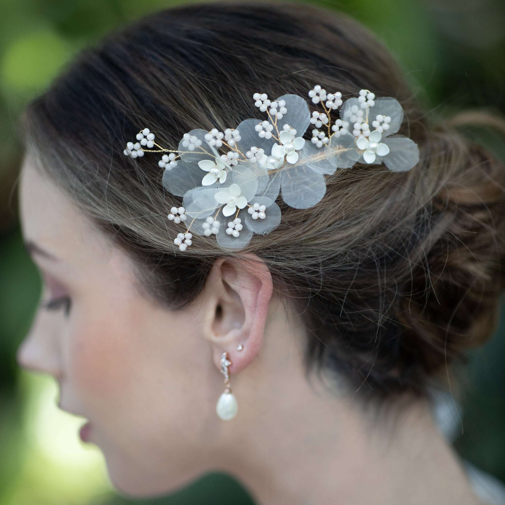 Jules Bridal - Meyeri, Chiffon Floral Hair Comb with Pearls & Beading