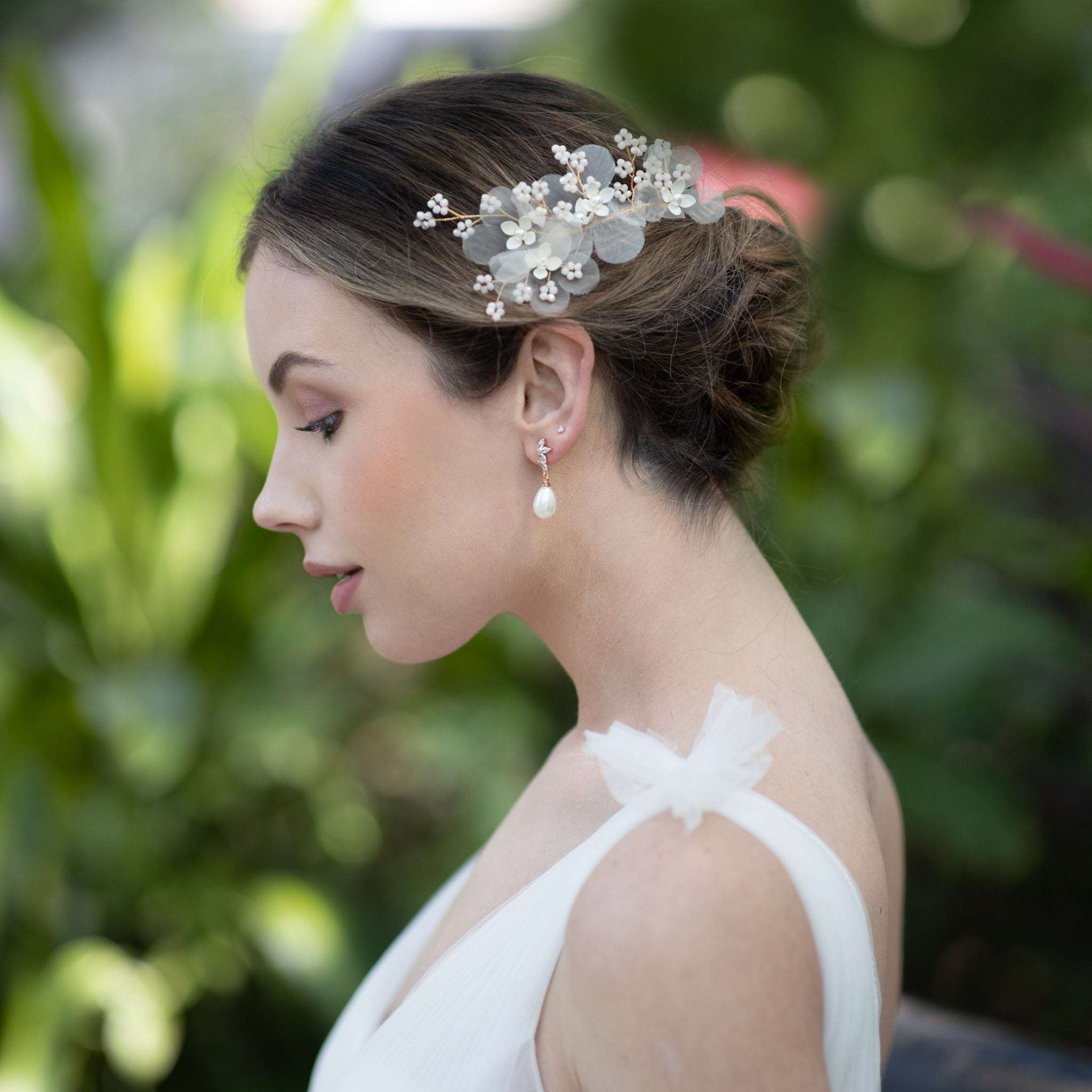 Jules Bridal - Meyeri, Chiffon Floral Hair Comb with Pearls & Beading