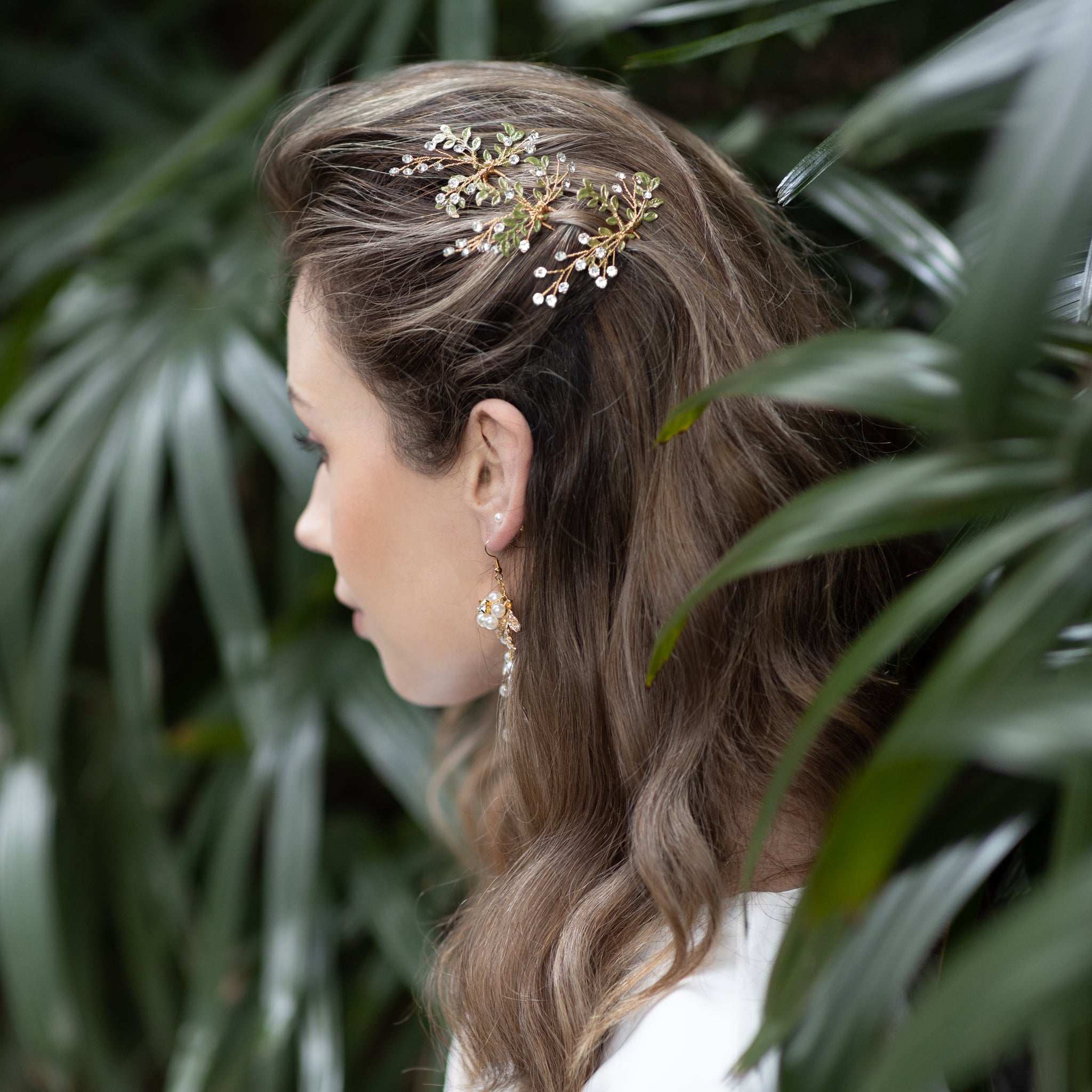 Jules Bridal - Misty, Crystal and Green Hair Pins