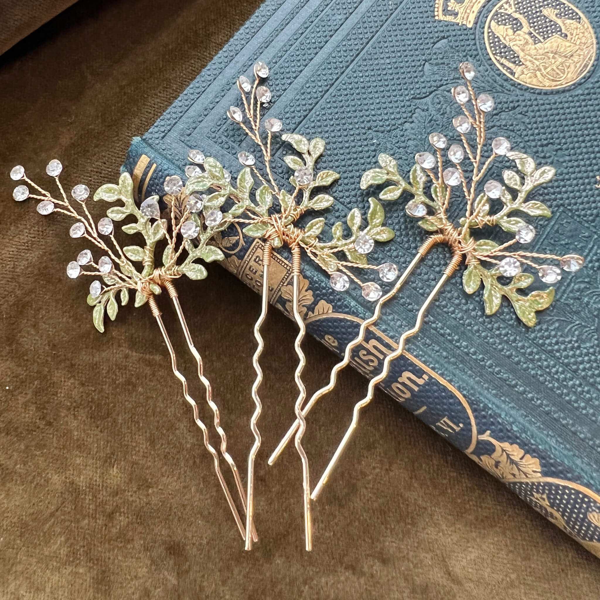 Jules Bridal - Misty, Crystal and Green Hair Pins